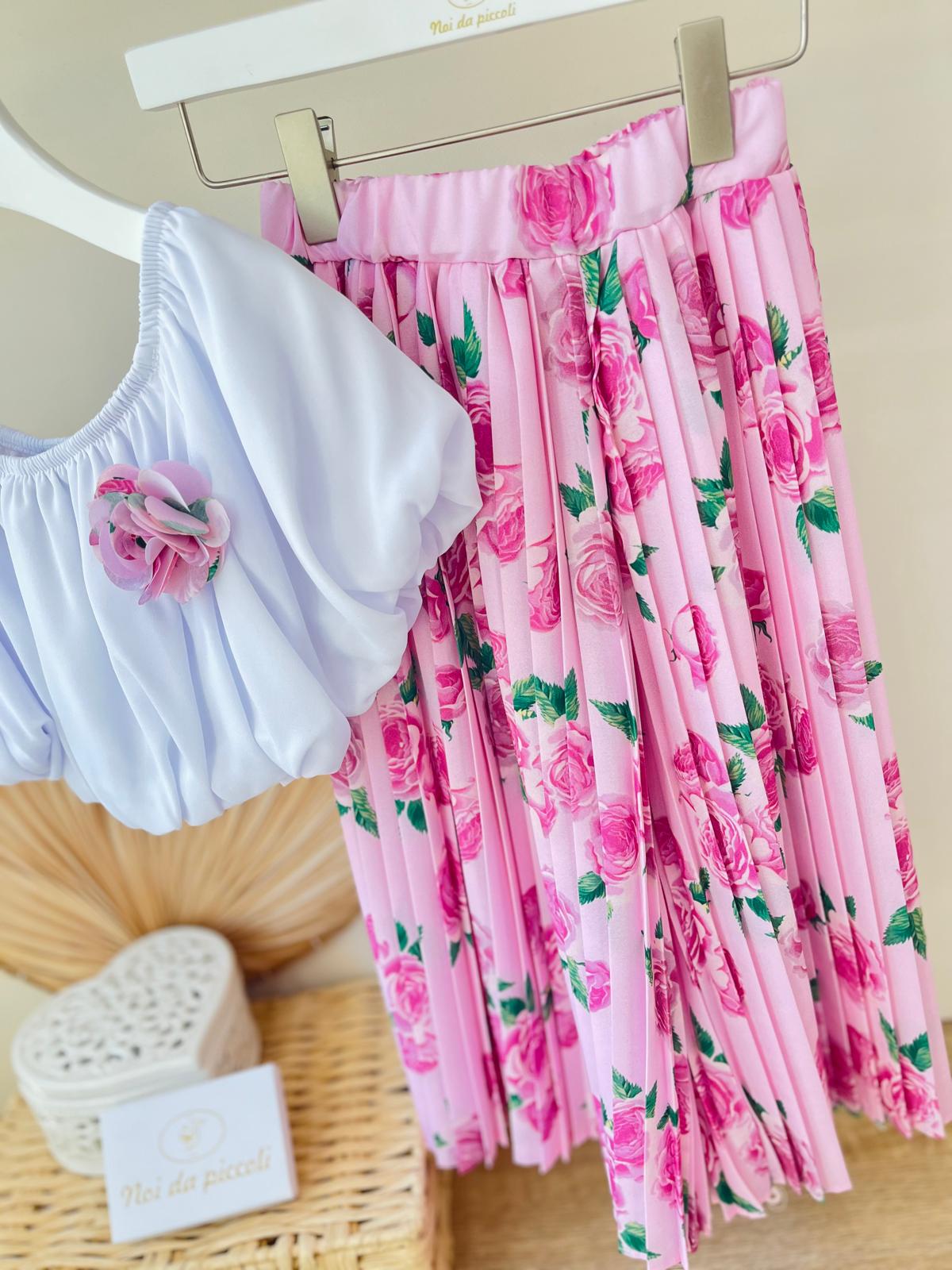 BLUSA CON GONNA PLISSETTATA ROSA - Noi da piccoli