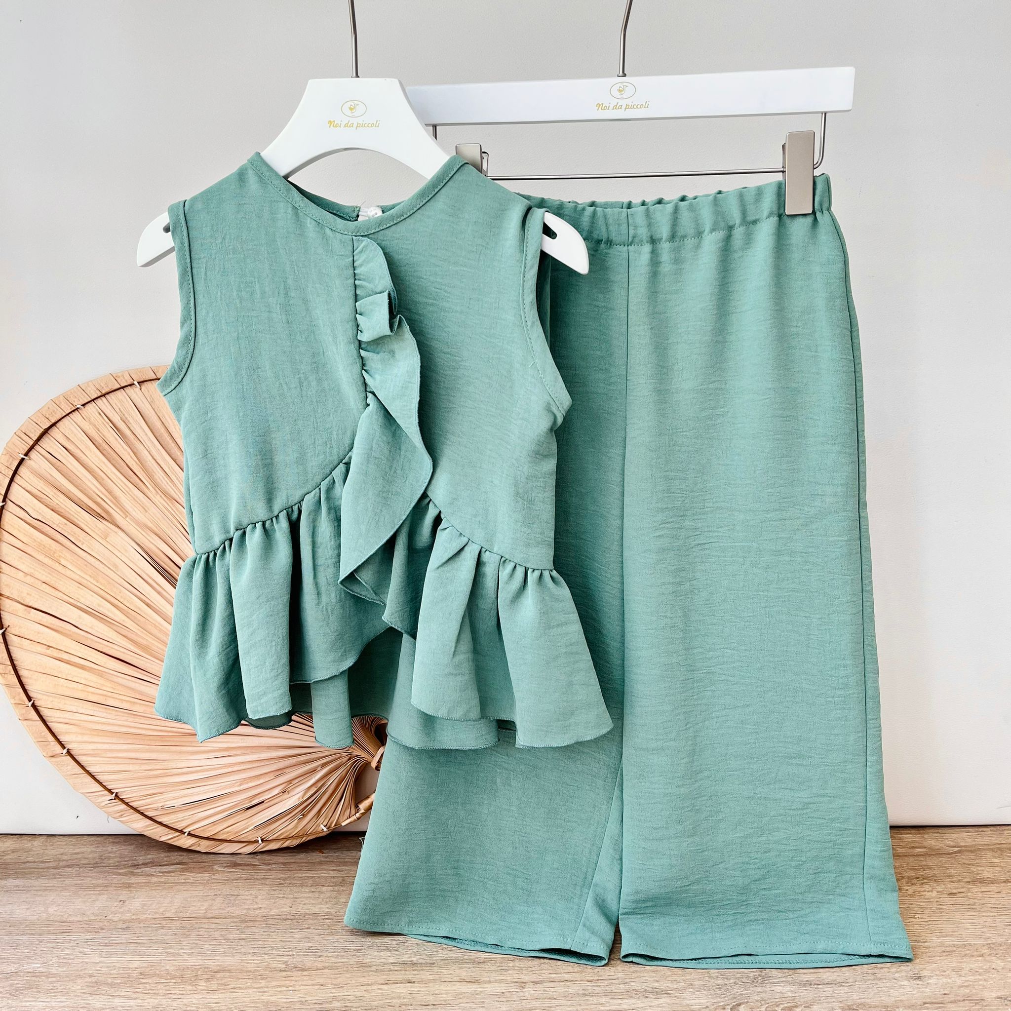 BLUSA CON PANTALONE TRIESTE 100 % COTONE VERDE - Noi da piccoli