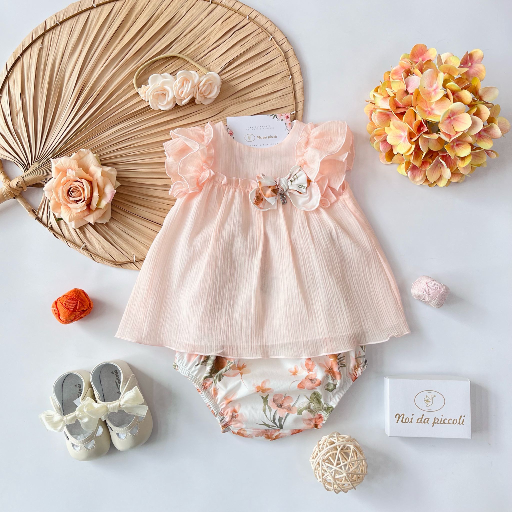 BLUSA CORALLO CON CULOTTINA FLOREALE - Noi da piccoli