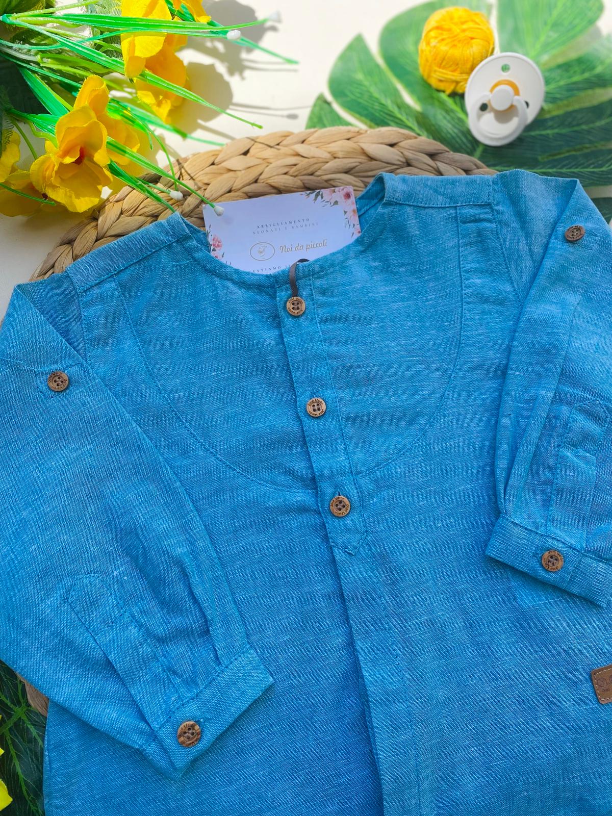 BLUSA IN LINO TURCHESE - Noi da piccoli