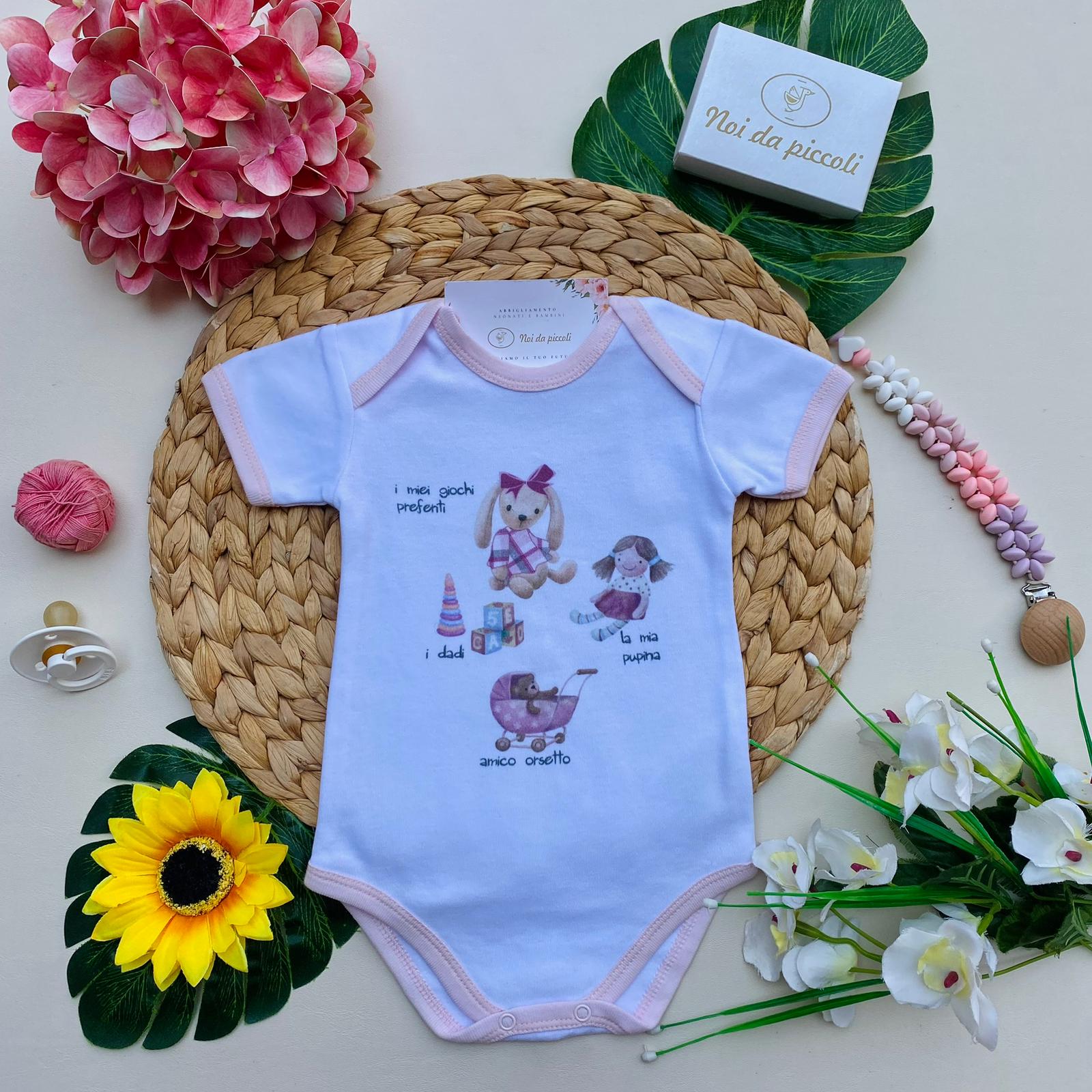 BODY 100 % COTONE bianco - rosa - Noi da piccoli