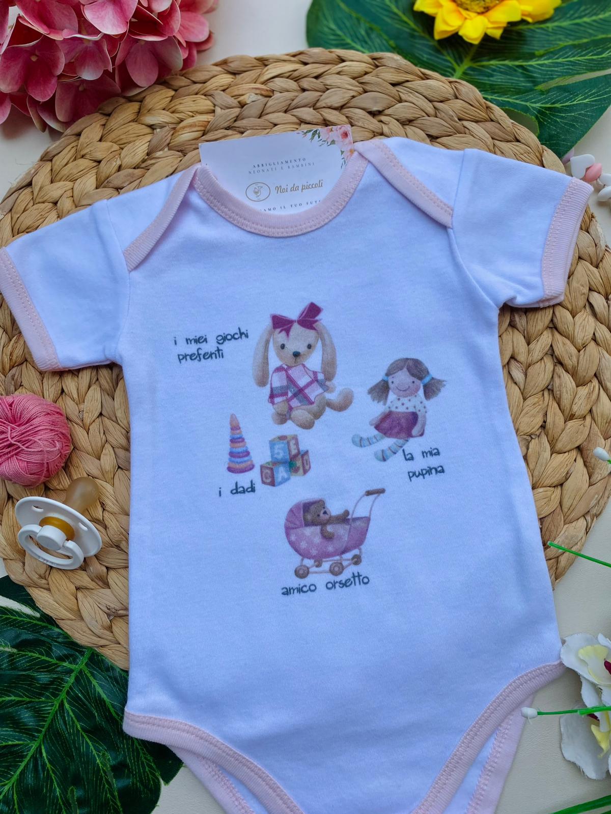 BODY 100 % COTONE bianco - rosa - Noi da piccoli