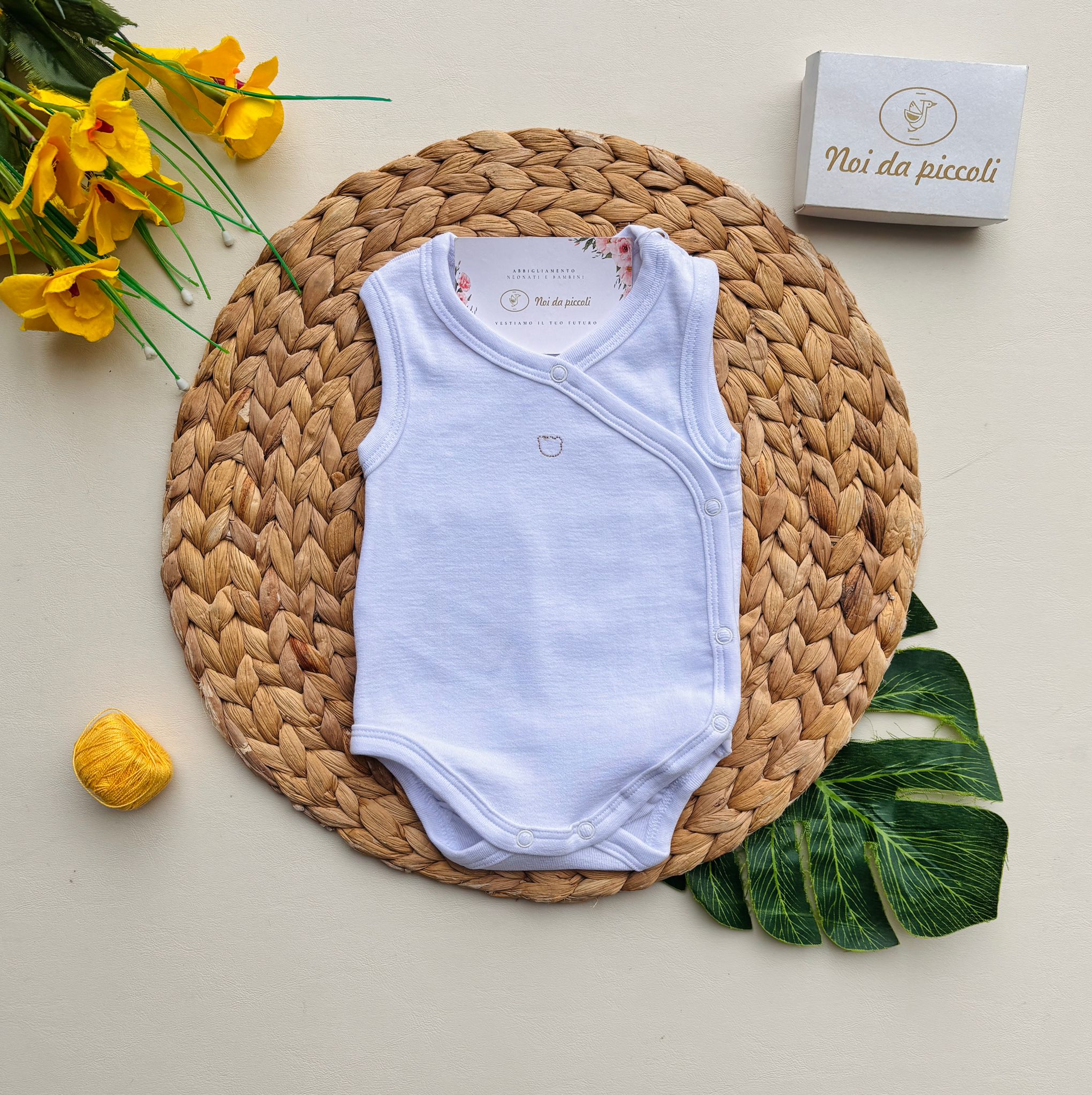 BODY A GIRO MANICA ORSETTO COTONE BLANCO - Noi da piccoli