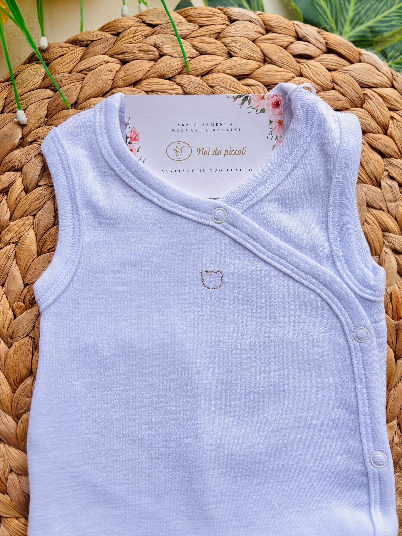 BODY A GIRO MANICA ORSETTO COTONE BLANCO - Noi da piccoli