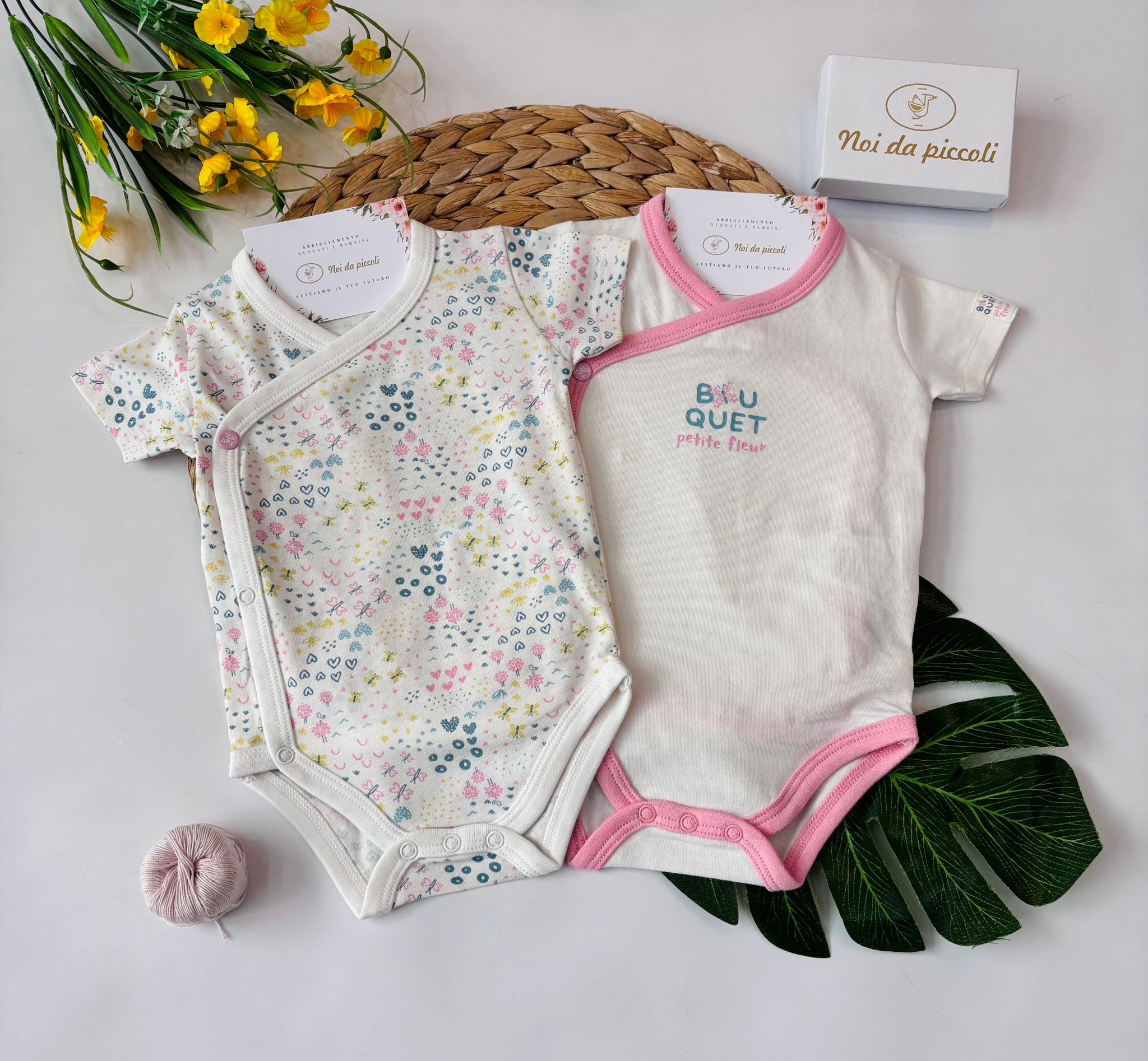 BODY BIPACK IN COTONE BIANCO ROSA - Noi da piccoli