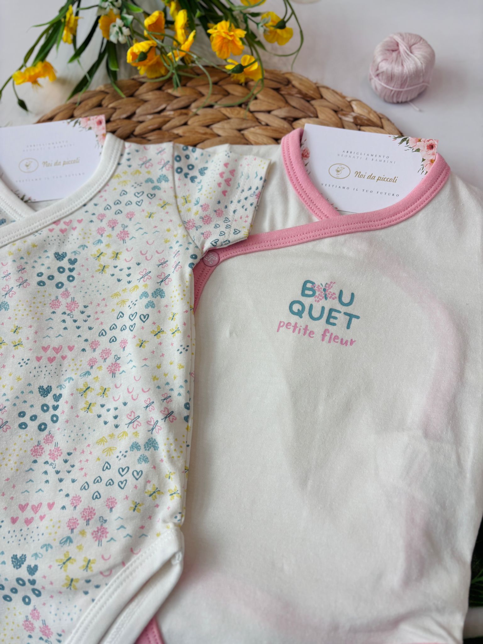 BODY BIPACK IN COTONE BIANCO ROSA - Noi da piccoli