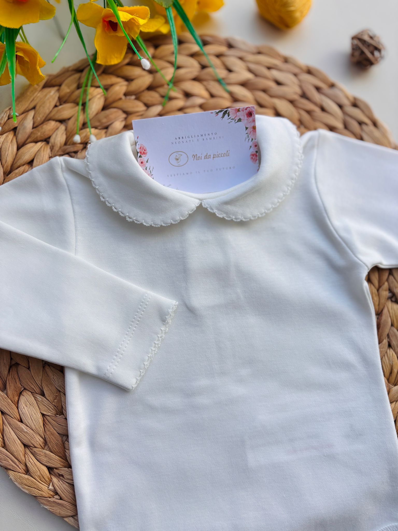 BODY CON COLLETTO MANICA LUNGA COTONE CALDO PANNA - Noi da piccoli