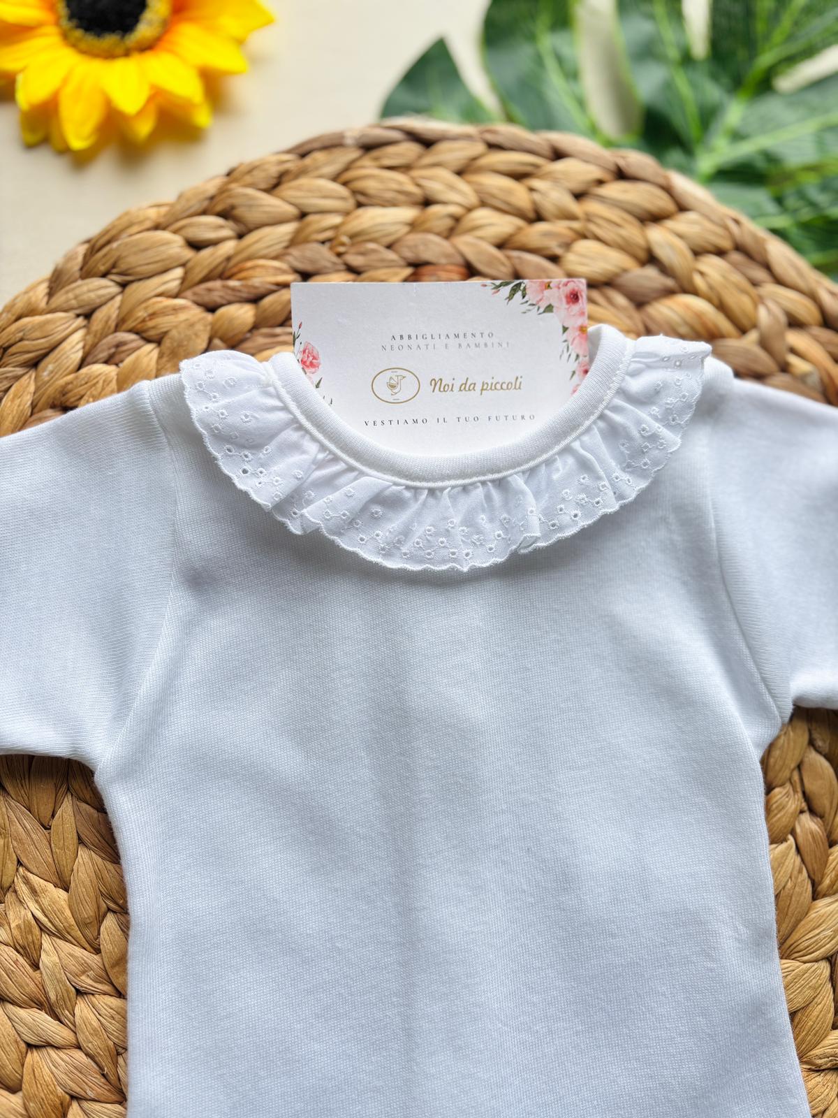 BODY IN COTONE A MANICA CORTA CON COLLETTO A VOLANT BIANCO - Noi da piccoli