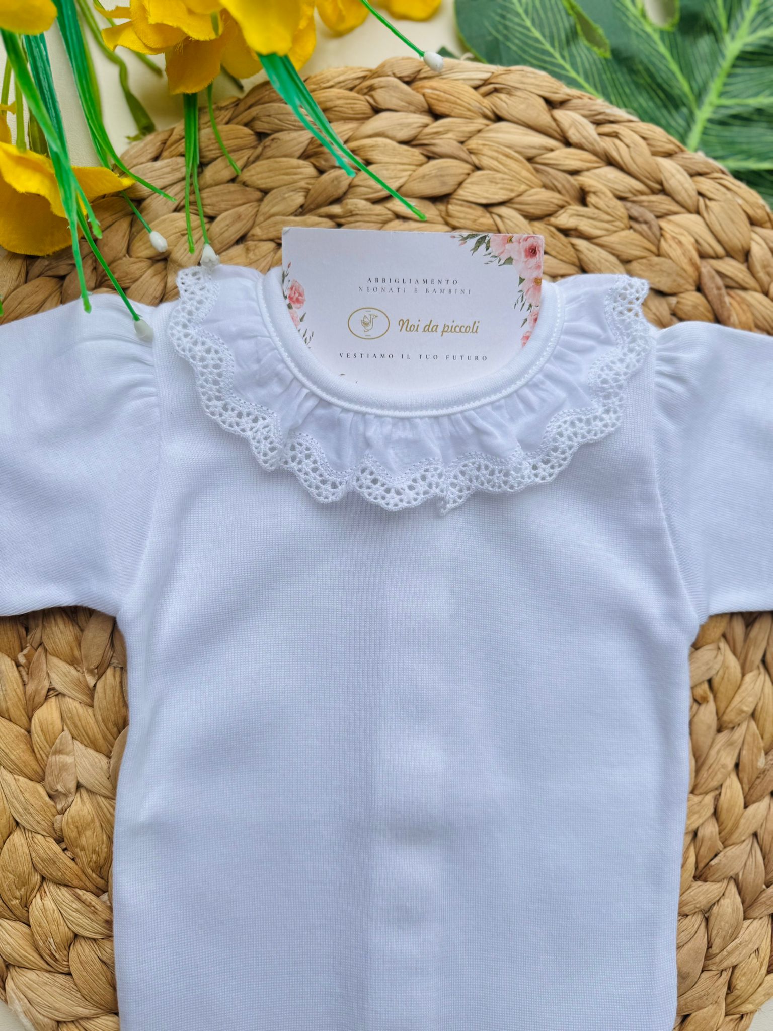 BODY IN COTONE CON COLLETTO A VOLANT BIANCO - Noi da piccoli