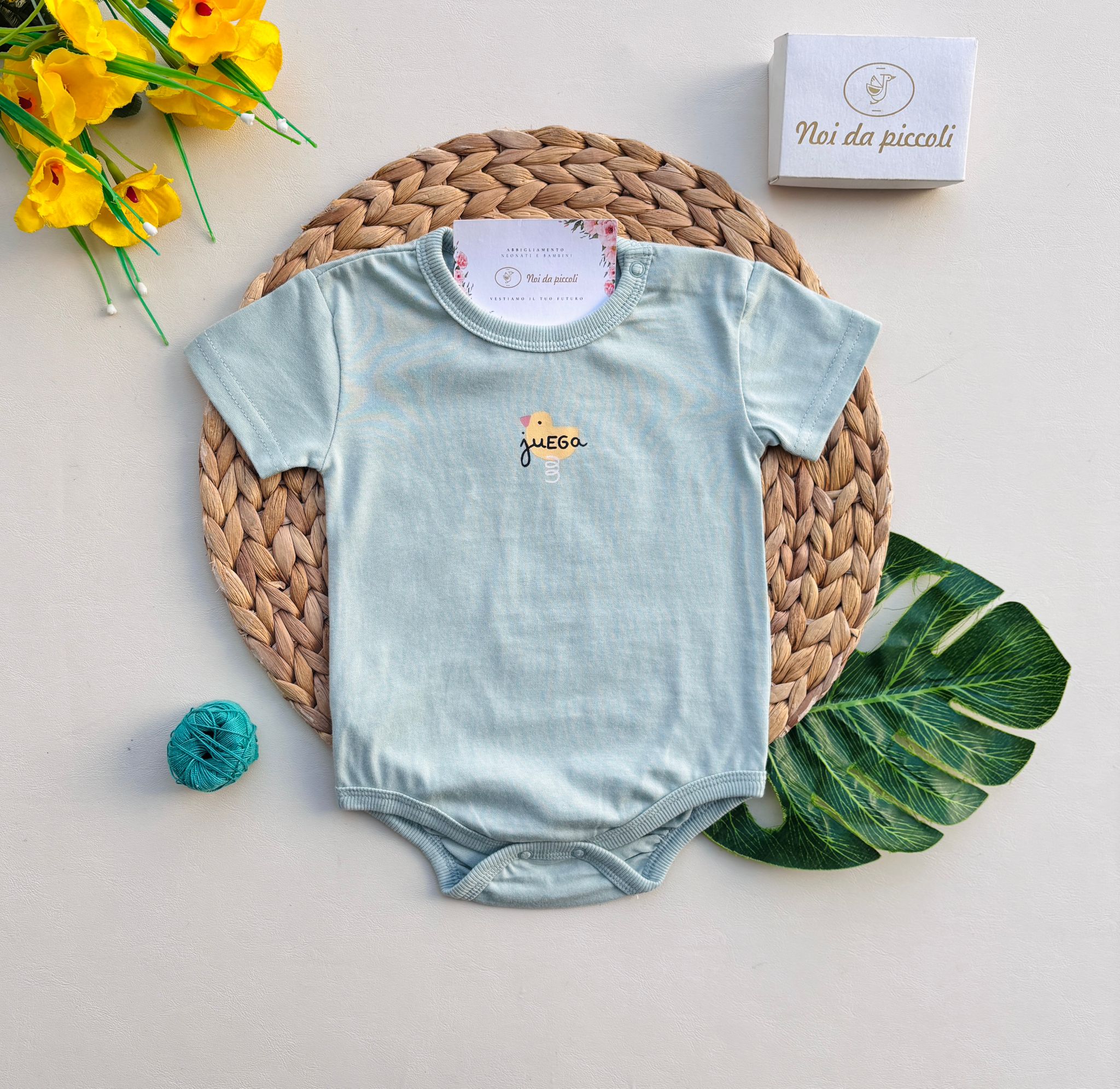 BODY IN COTONE CON PULCINO VERDE ACQUA - Noi da piccoli