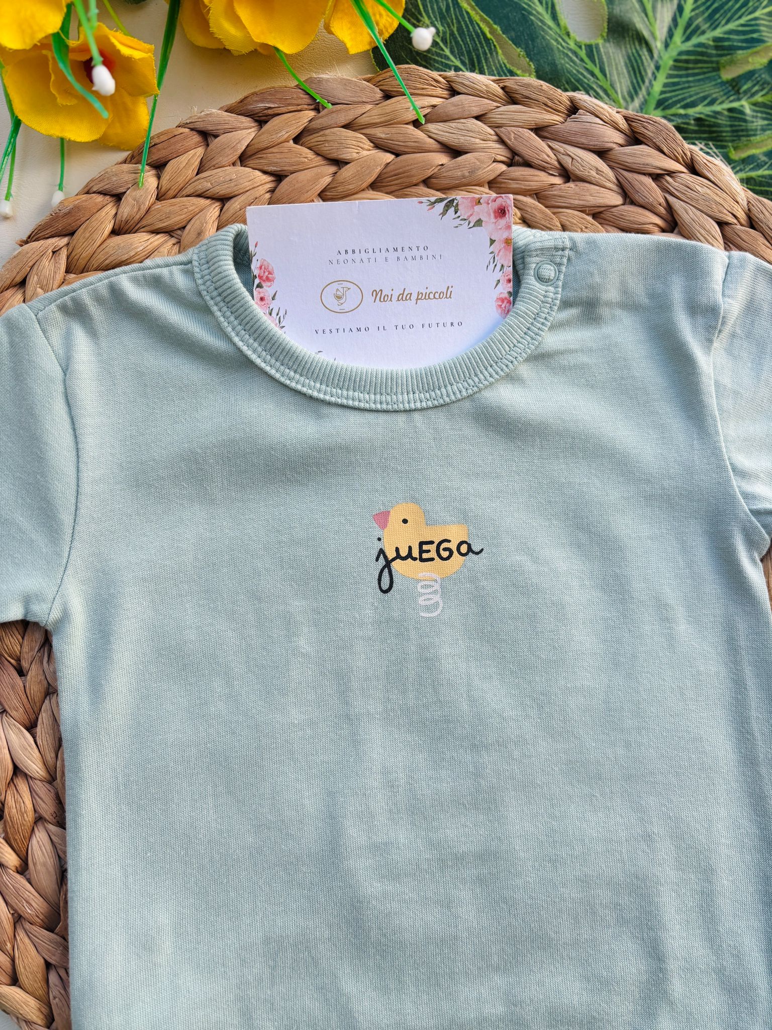 BODY IN COTONE CON PULCINO VERDE ACQUA - Noi da piccoli