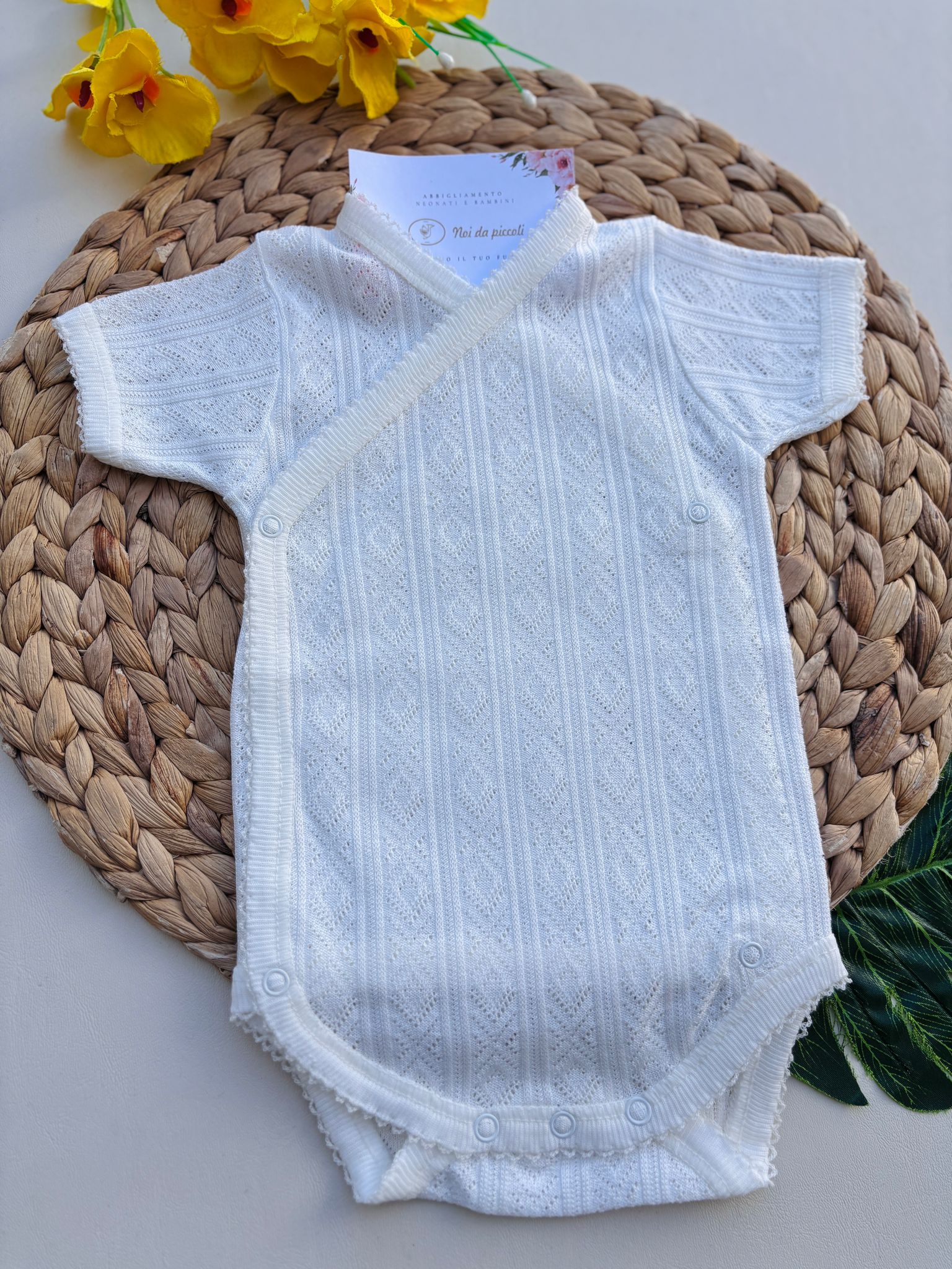 BODY IN COTONE CON RICAMI BEIGE - Noi da piccoli