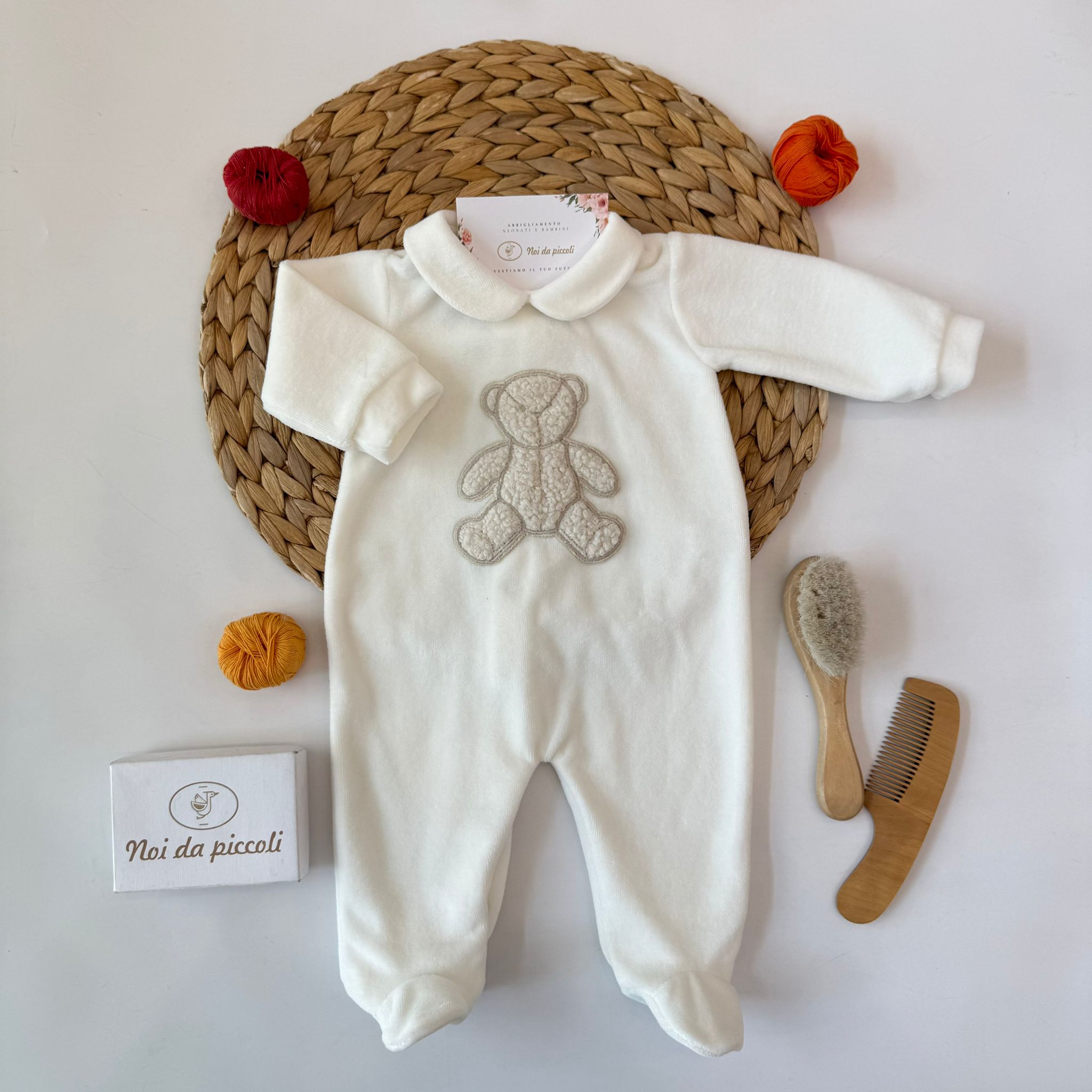 TUTINA IN CINIGLIA BIANCA CON ORSETTO BEIGE IN EFFETTO BOUCLE