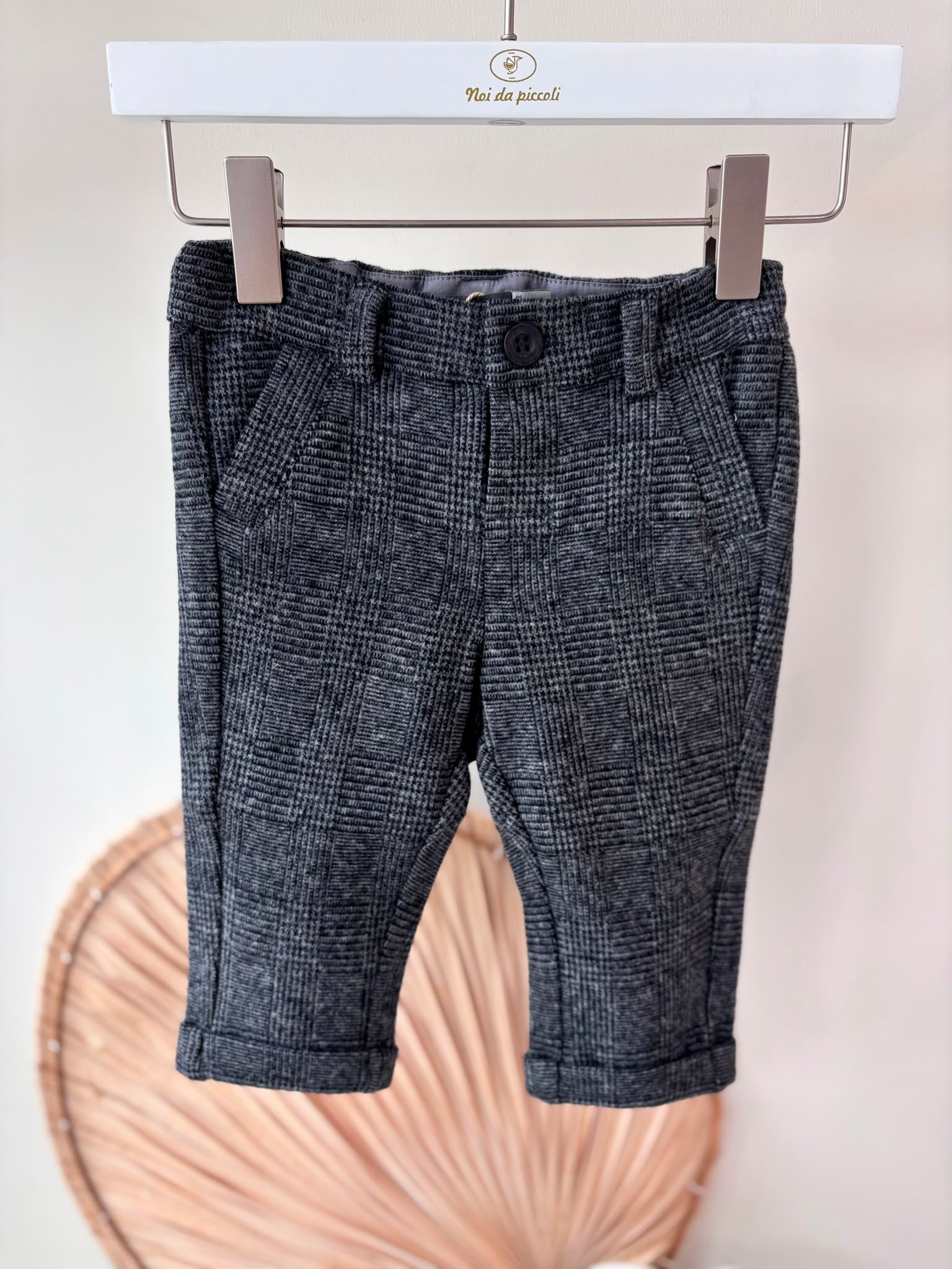 PANTALONE COTONE CALDO GRIGIO E NERO EFFETTO TARTAN