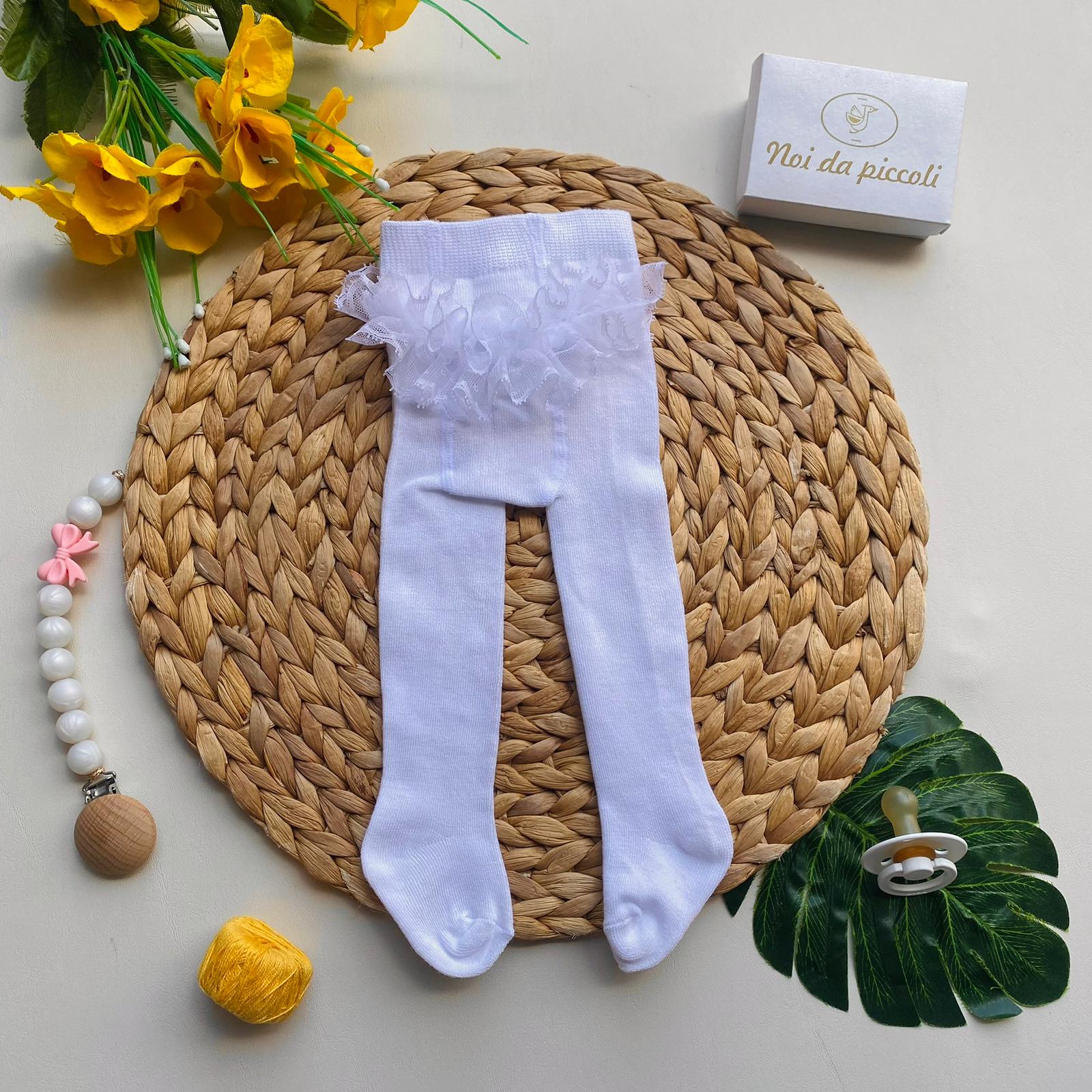 CALZE CON TULLE IN FILATO CALDO FILATO CALDO BLANCO - Noi da piccoli