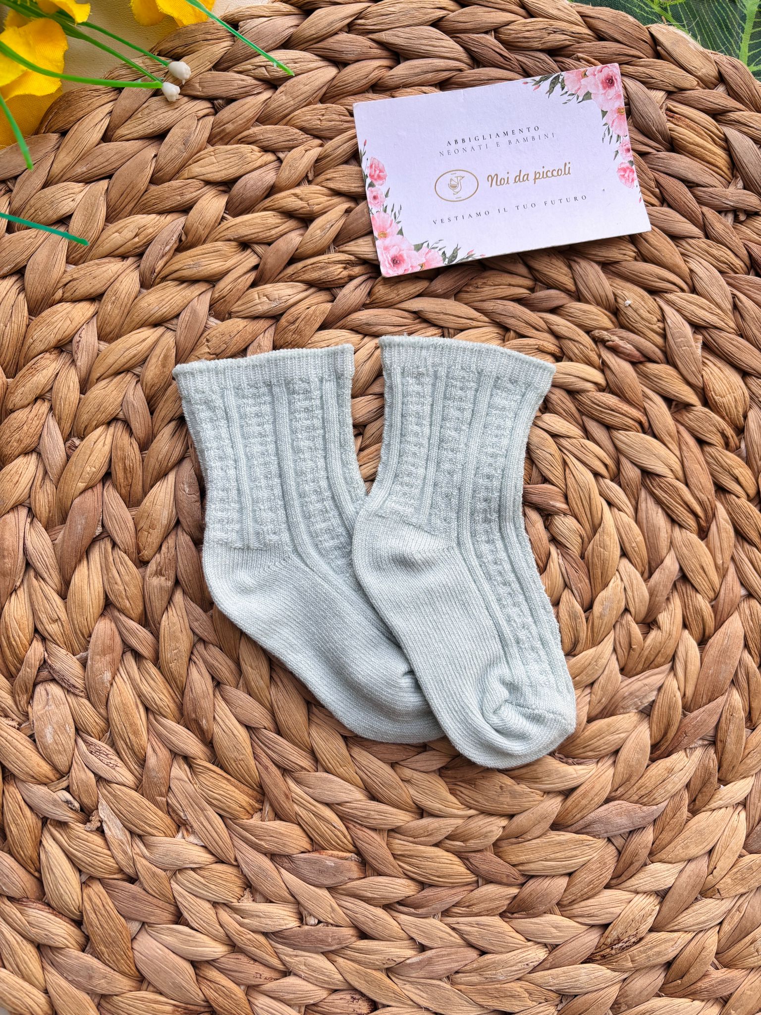 CALZINI IN COTONE CON RICAMI VERDE ACQUA - Noi da piccoli