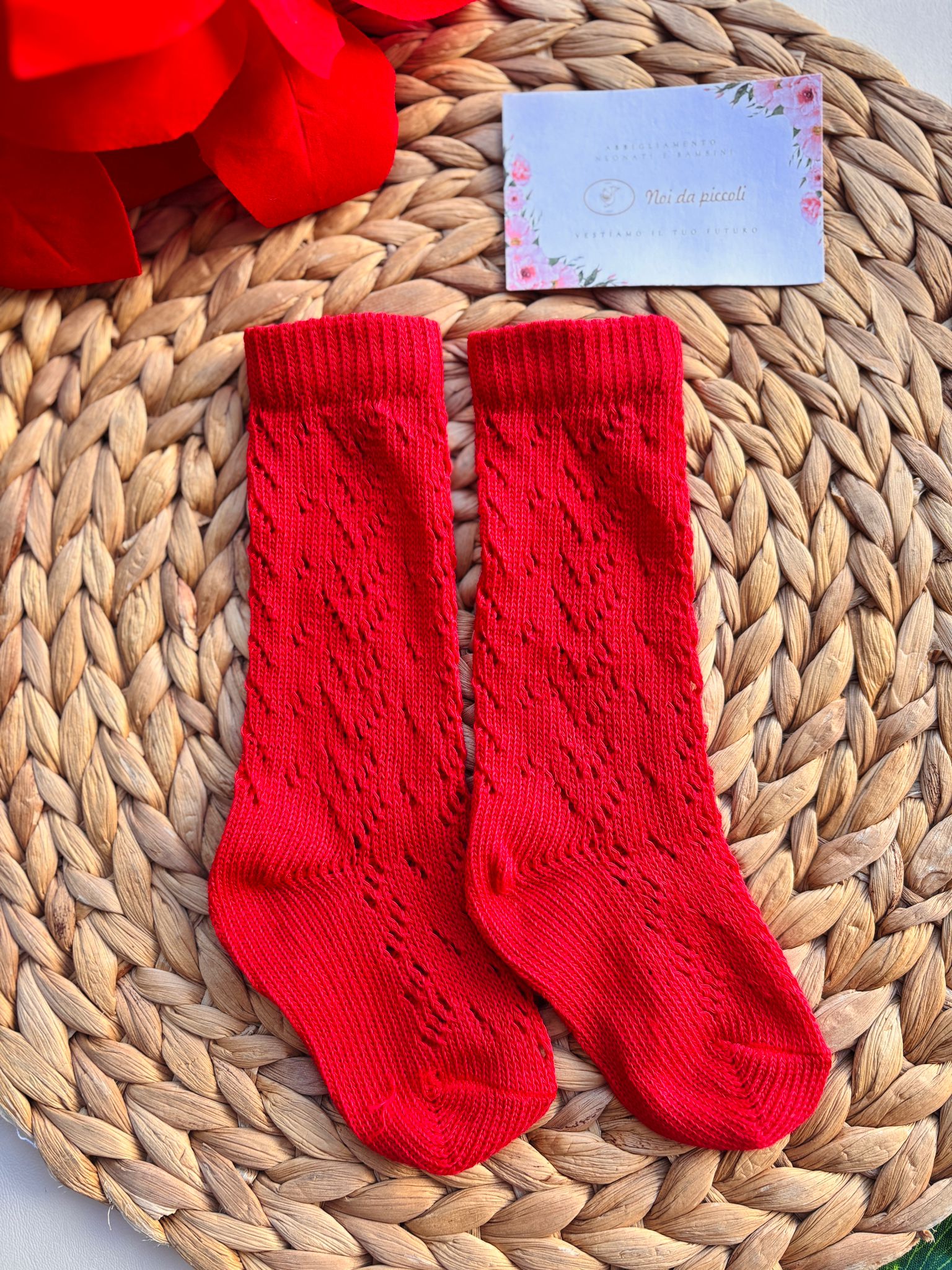 CALZINO ALTO TRAFORATO COTONE CALDO ROSSO - Noi da piccoli