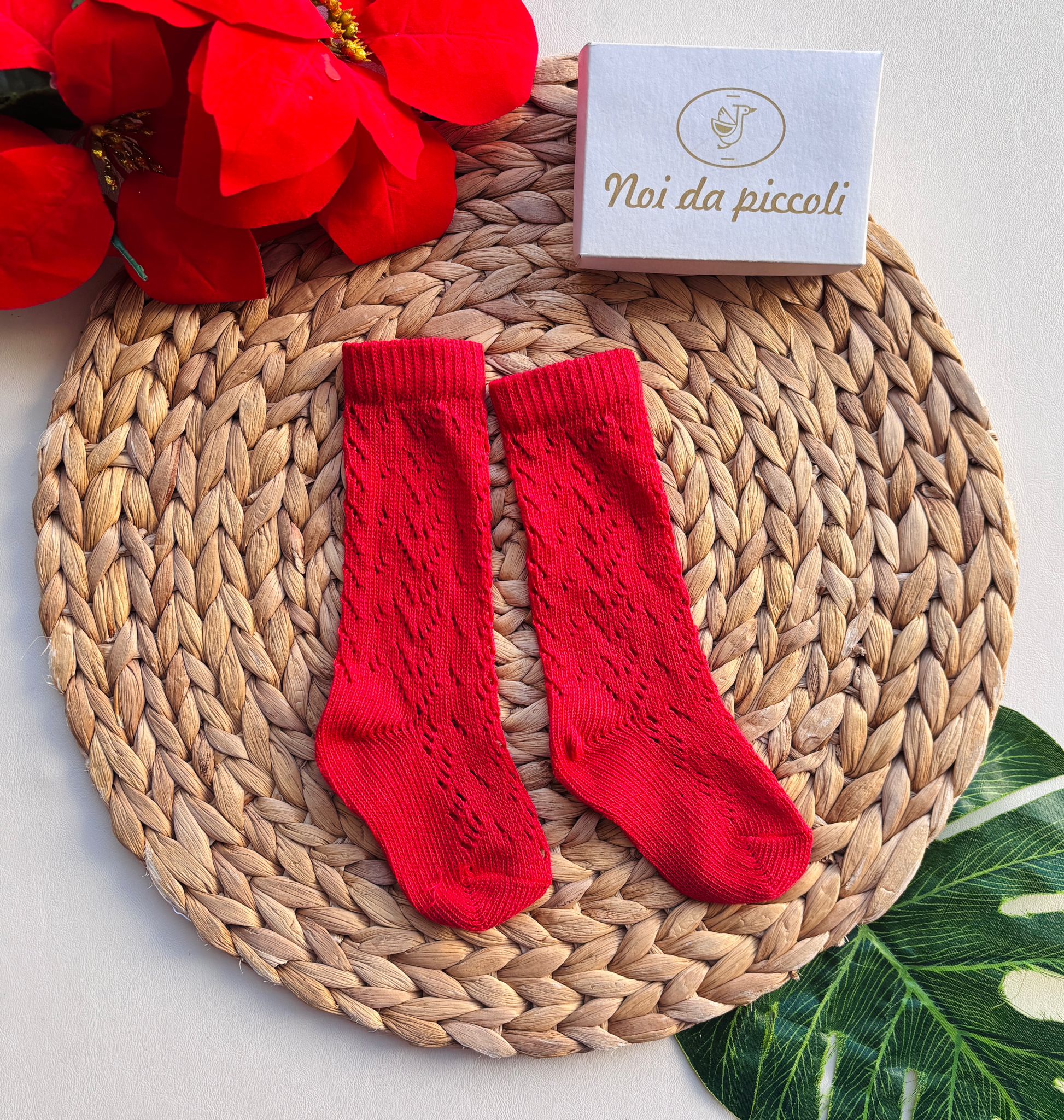 CALZINO ALTO TRAFORATO COTONE CALDO ROSSO - Noi da piccoli