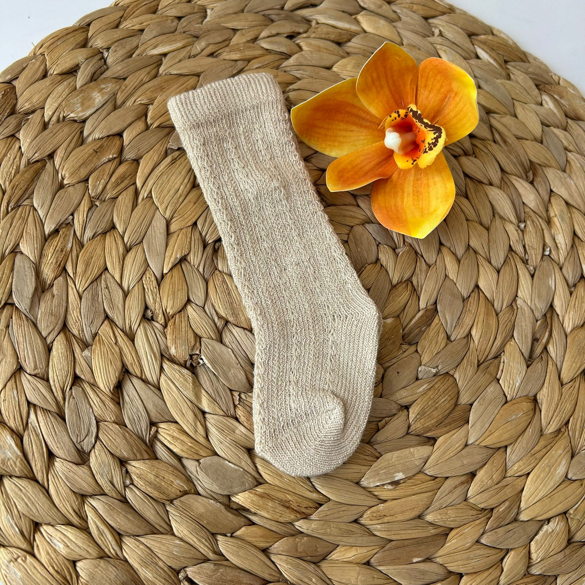 CALZINO ALTO TRAMATO COTONE CALDO PANNA - Noi da piccoli