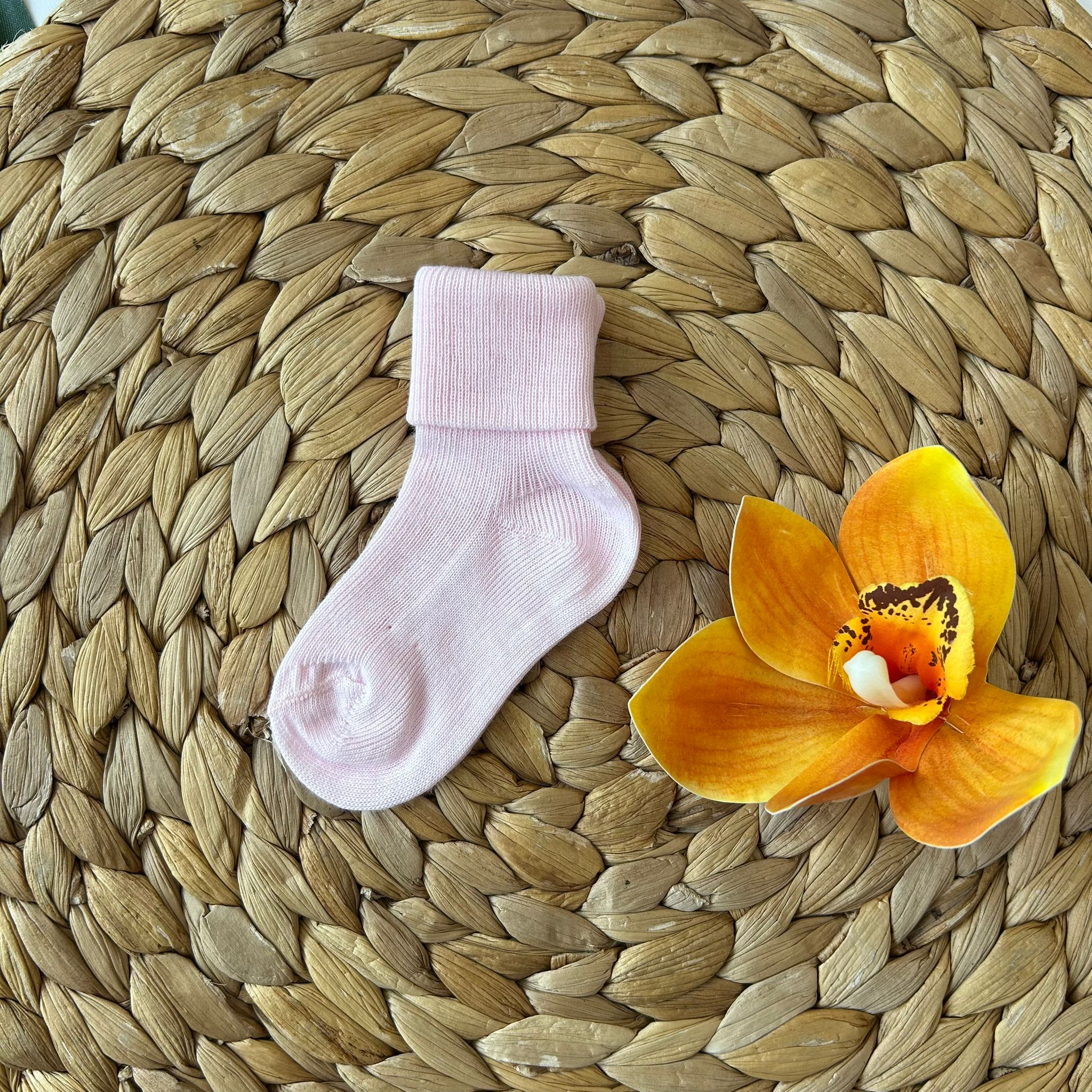 CALZINO NASCITA RISVOLTO 100% CALDO COTONE ROSA CIPRIA - Noi da piccoli