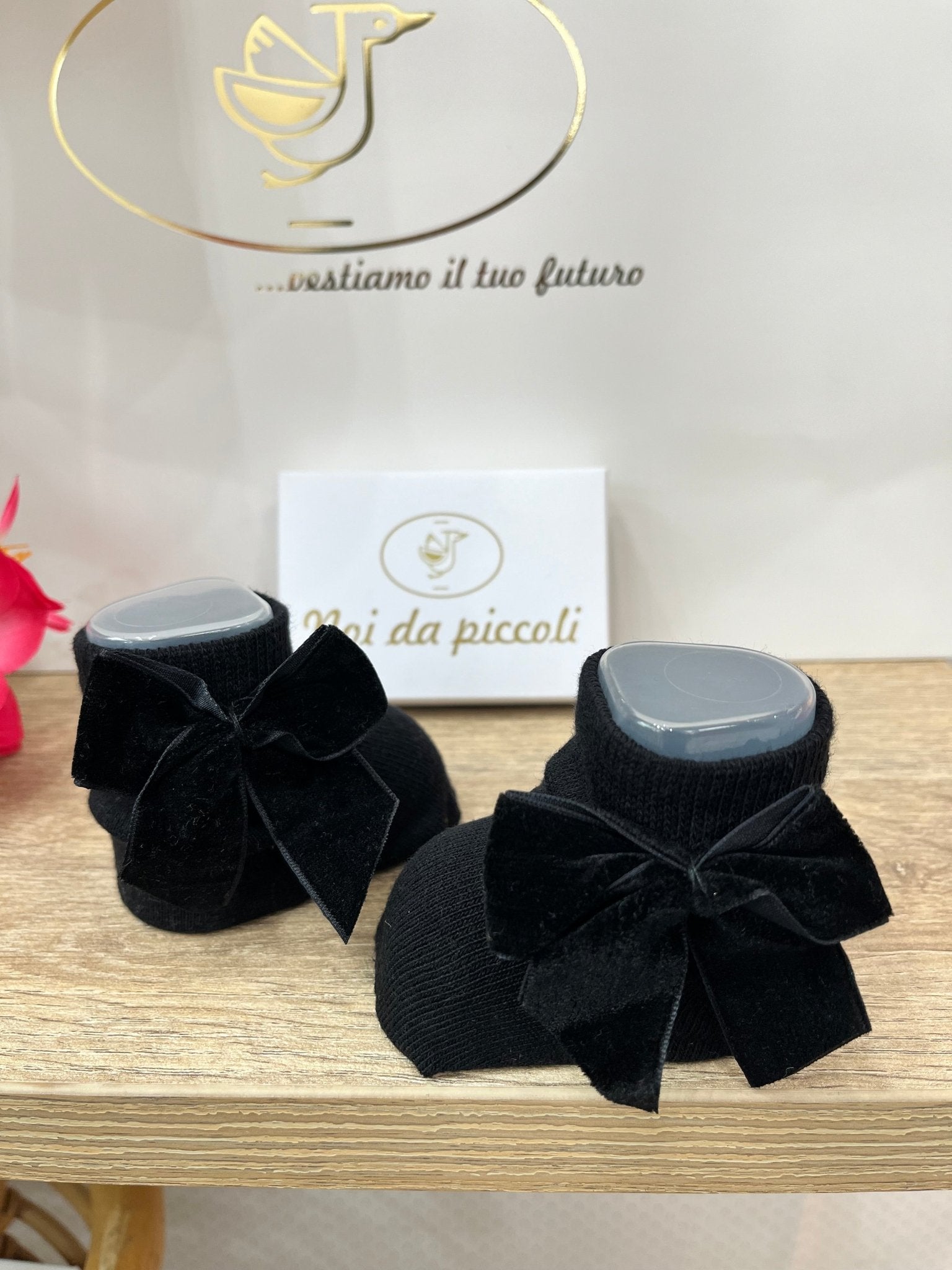 CALZINO NERO FIOCCO VELLUTO COTONE CALDO - Noi da piccoli
