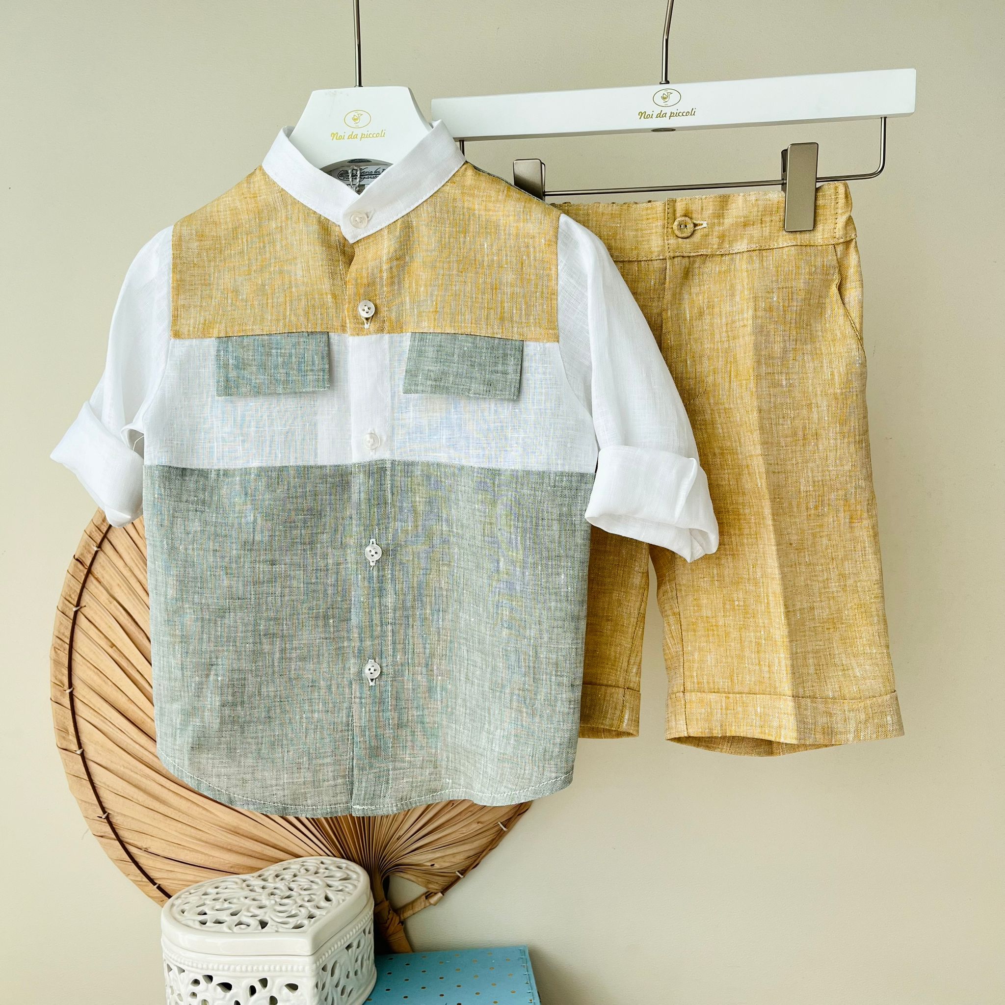 CAMICIA CON PANATALONE GIALLO SENAPE LINO - Noi da piccoli