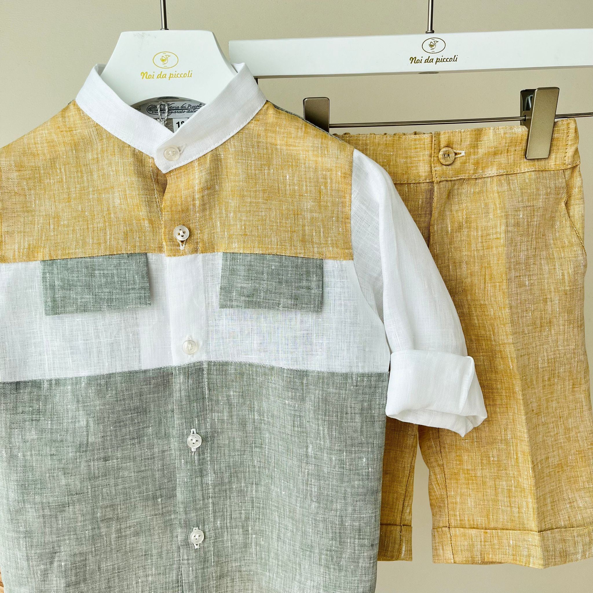 CAMICIA CON PANATALONE GIALLO SENAPE LINO - Noi da piccoli