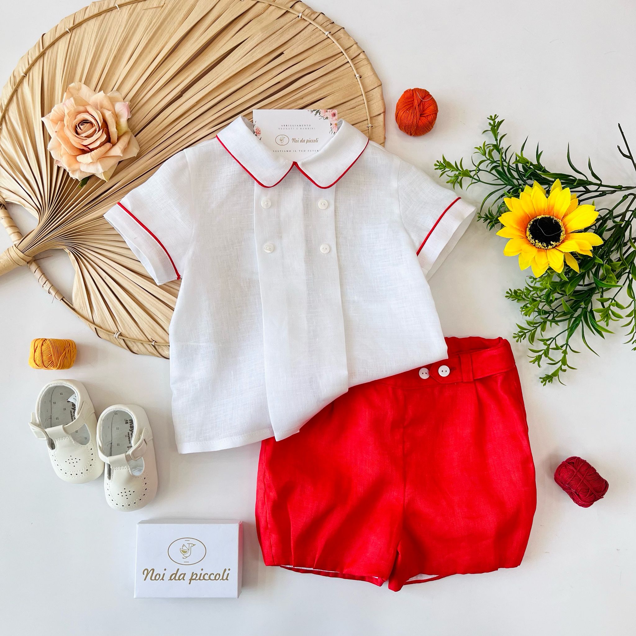 CAMICIA CON PANTALONCINO CORALLO IN LINO - Noi da piccoli