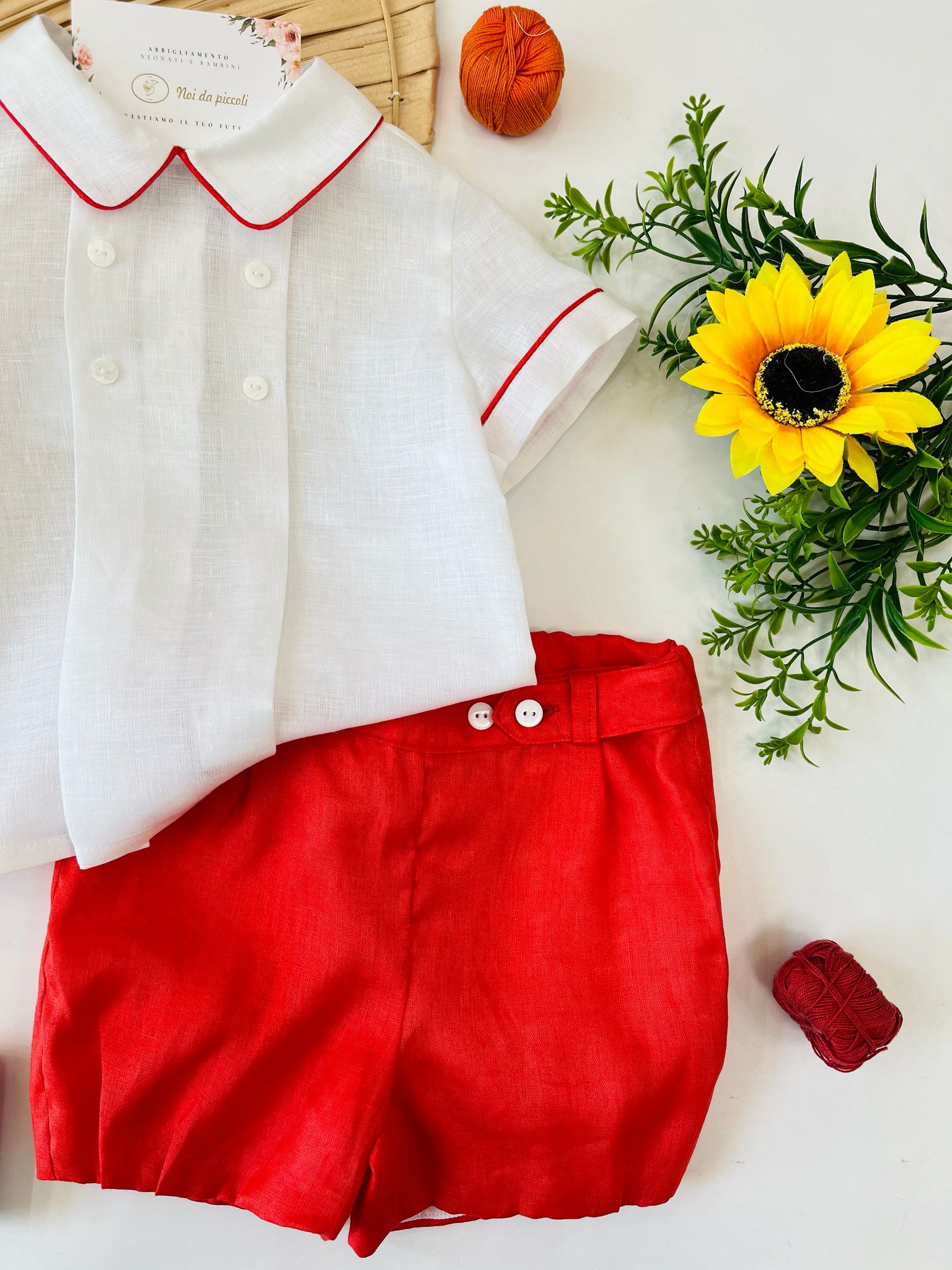 CAMICIA CON PANTALONCINO CORALLO IN LINO - Noi da piccoli