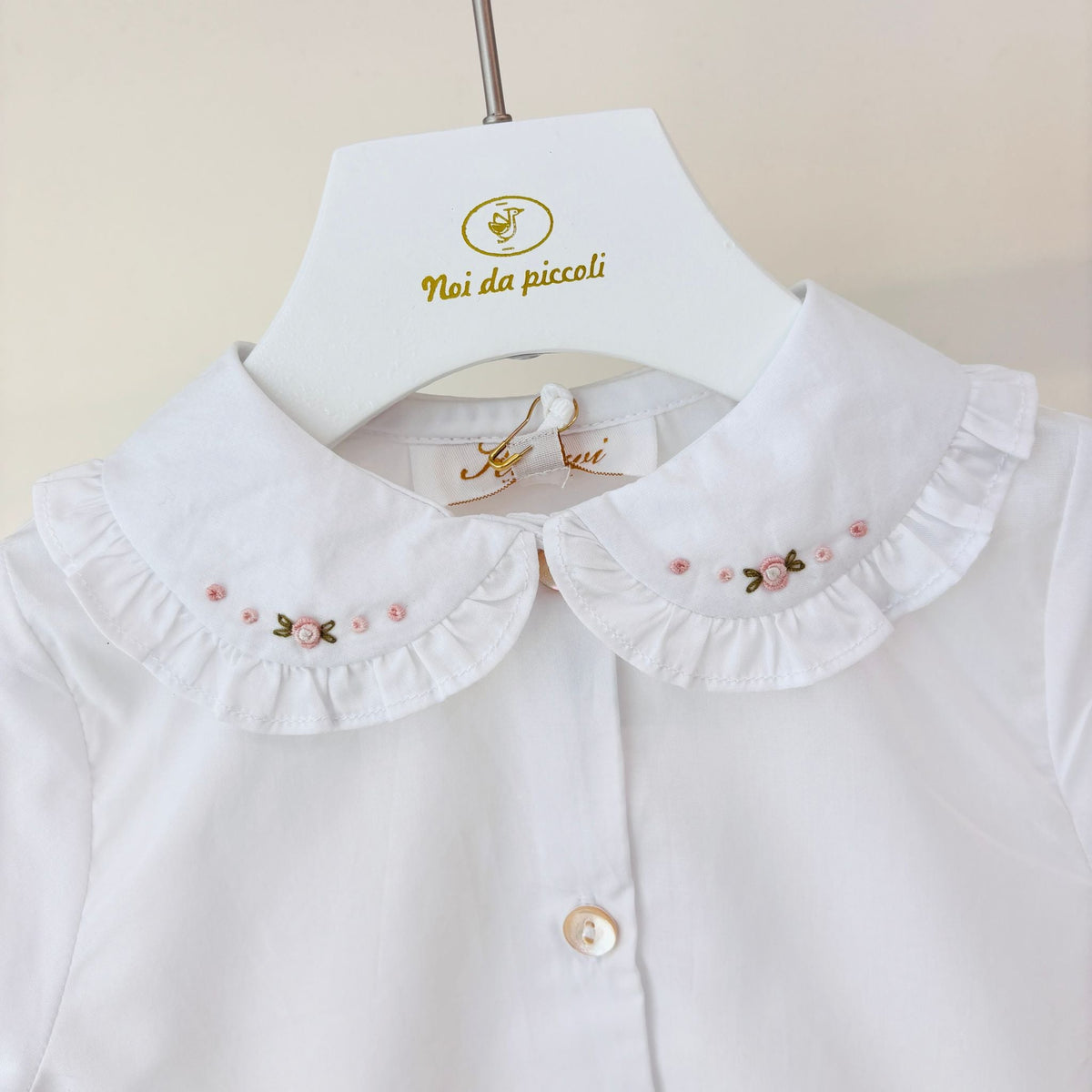 CAMICIA IN COTONE CALDO HELENA BIANCO ROSA - Noi da piccoli