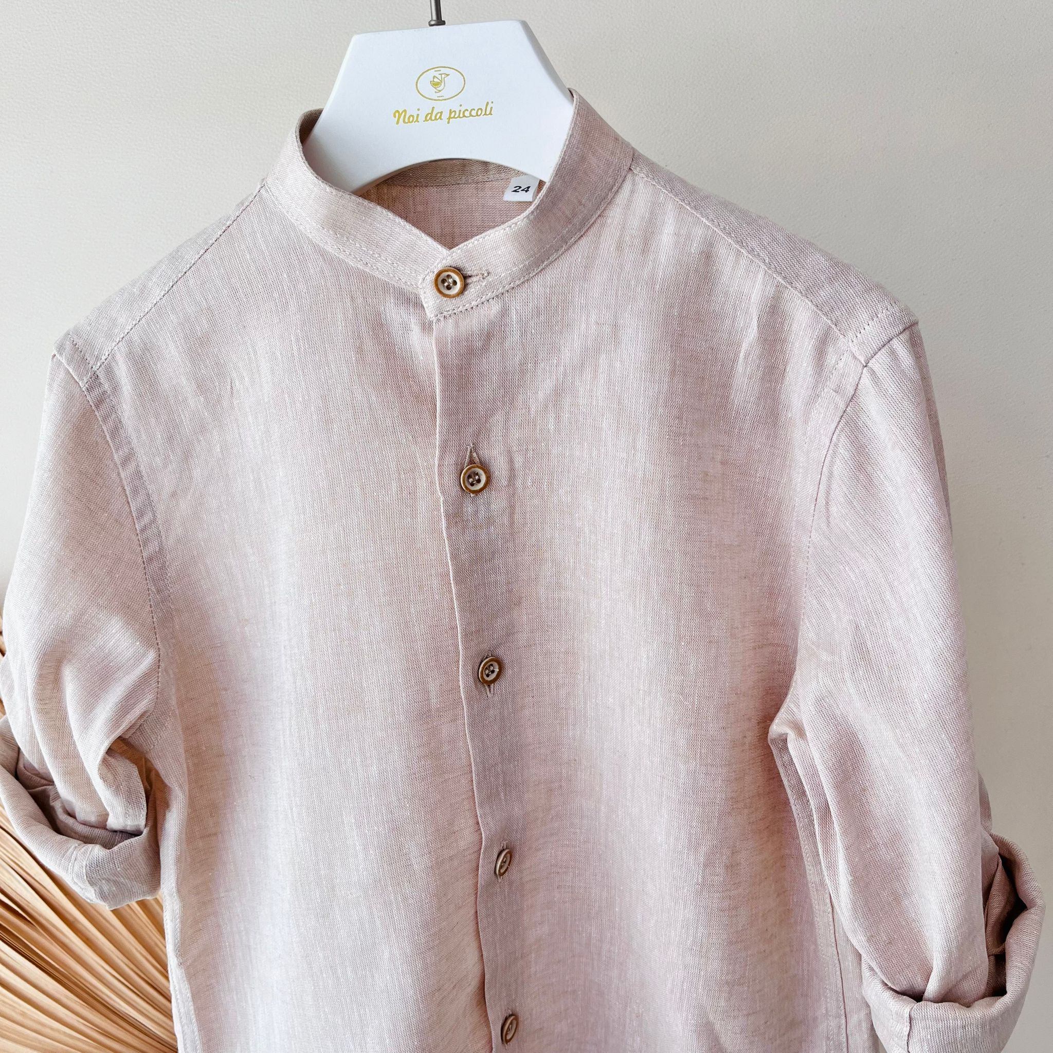 CAMICIA IN COTONE E LINO BEIGE - Noi da piccoli