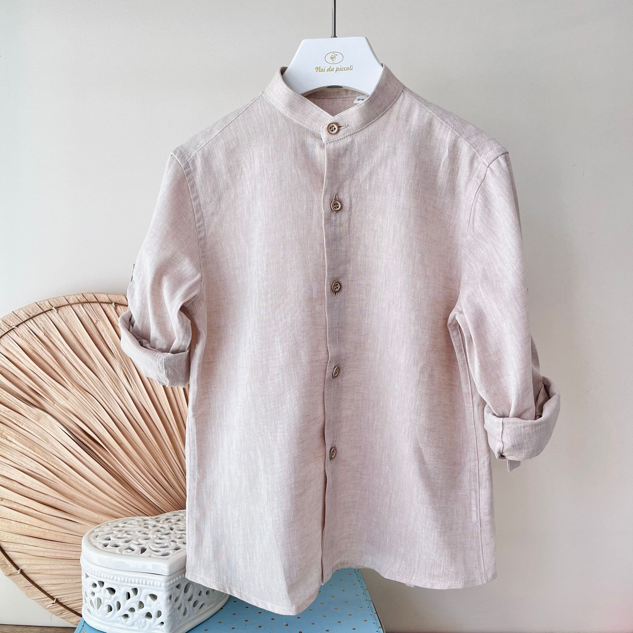 CAMICIA IN COTONE E LINO BEIGE - Noi da piccoli