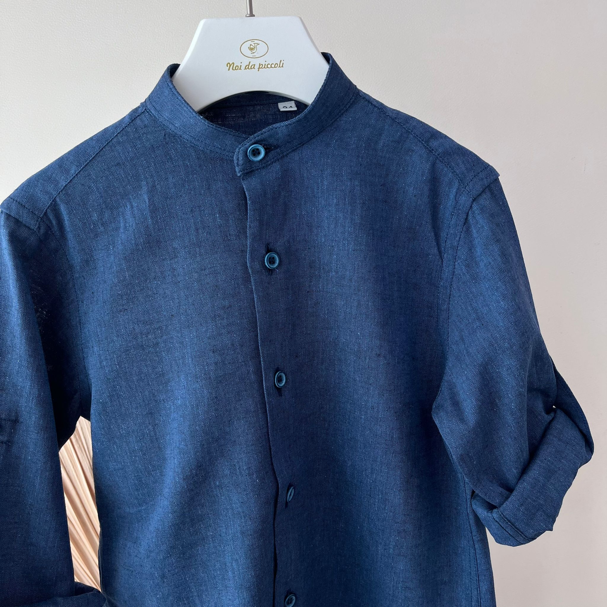CAMICIA IN COTONE E LINO BLU - Noi da piccoli