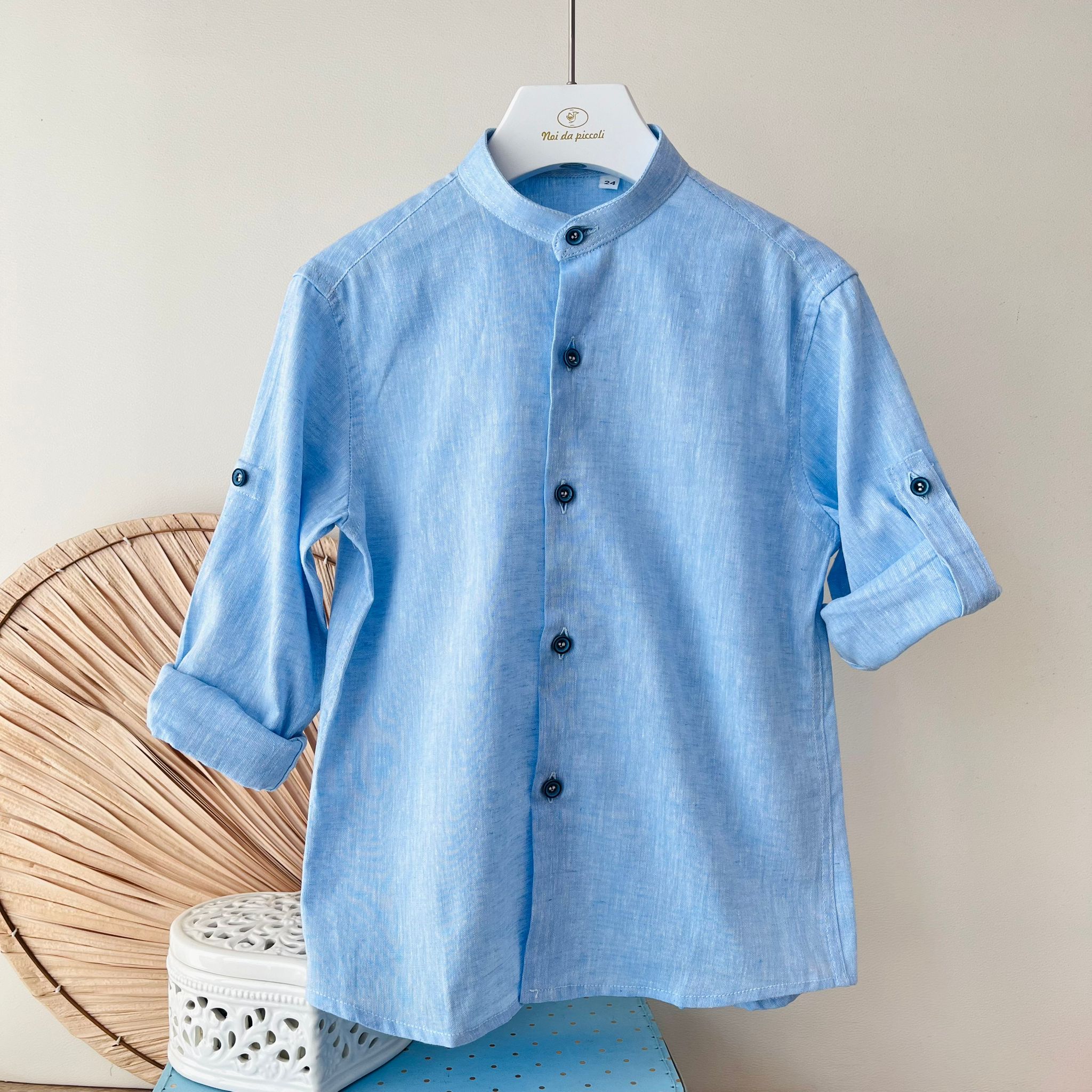 CAMICIA IN COTONE E LINO CIELO - Noi da piccoli