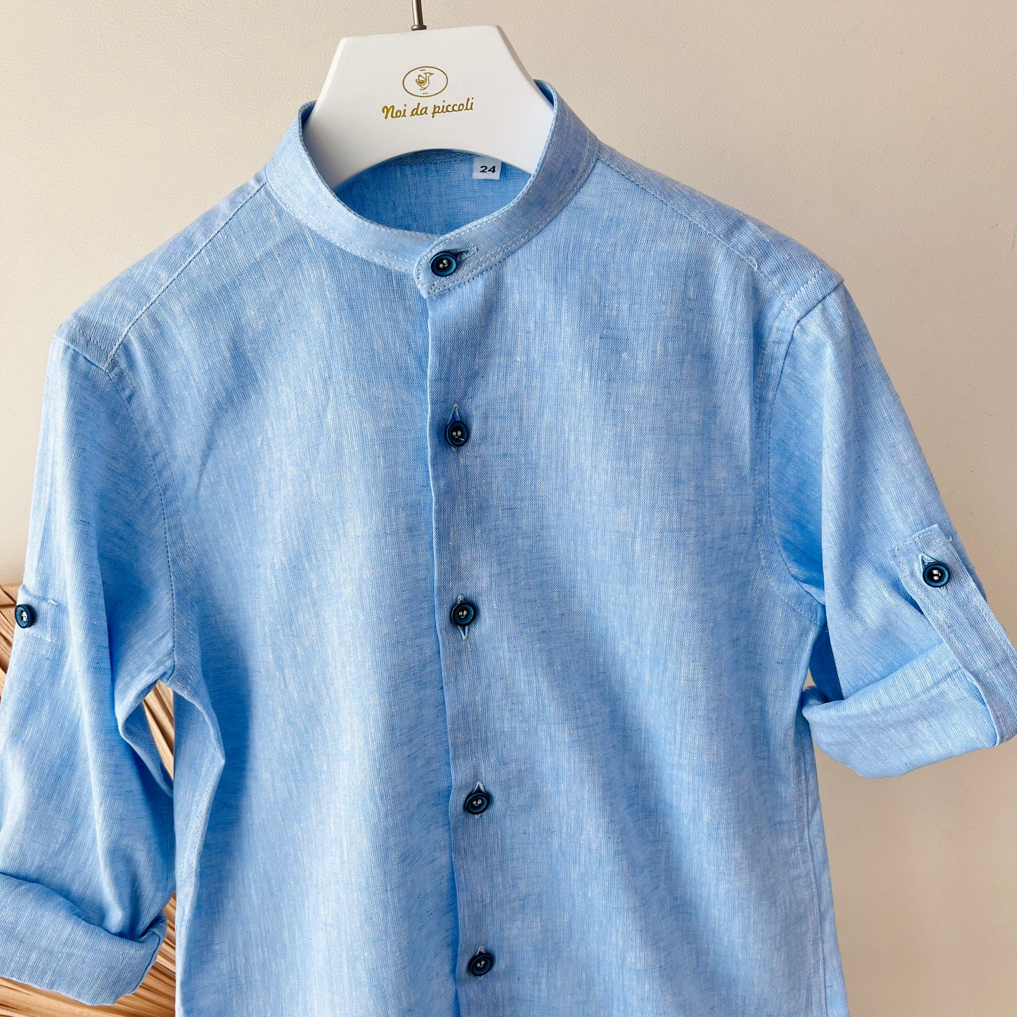 CAMICIA IN COTONE E LINO CIELO - Noi da piccoli