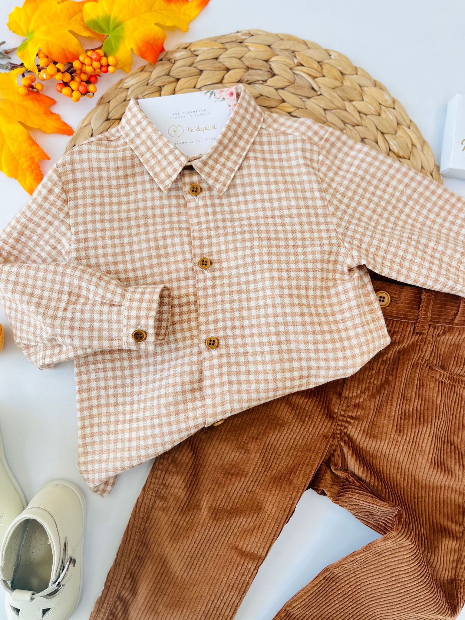 CAMICINA A QUADRONI CON PANTALONE A COSTINE VELLUTINO BOSCO - Noi da piccoli