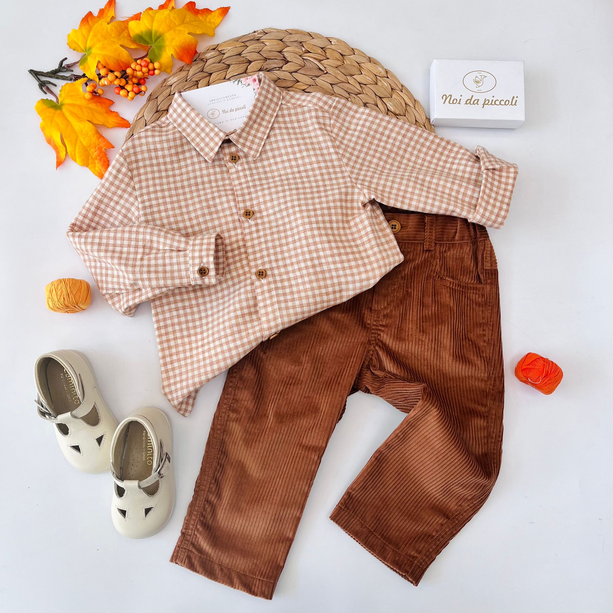 CAMICINA A QUADRONI CON PANTALONE A COSTINE VELLUTINO BOSCO - Noi da piccoli
