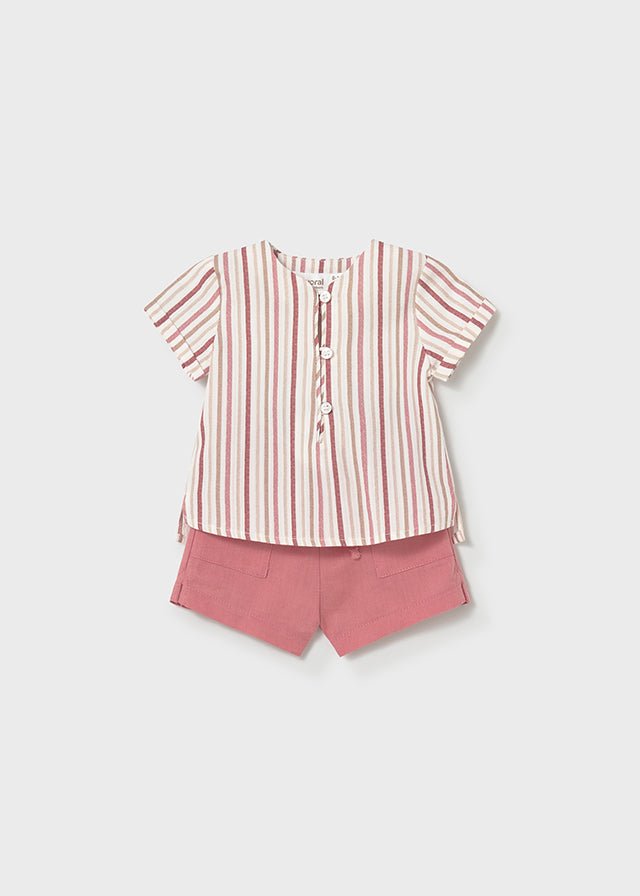 CAMICINA A RIGHE E PANTALONCINO IN COTONE TERRACOTA - Noi da piccoli