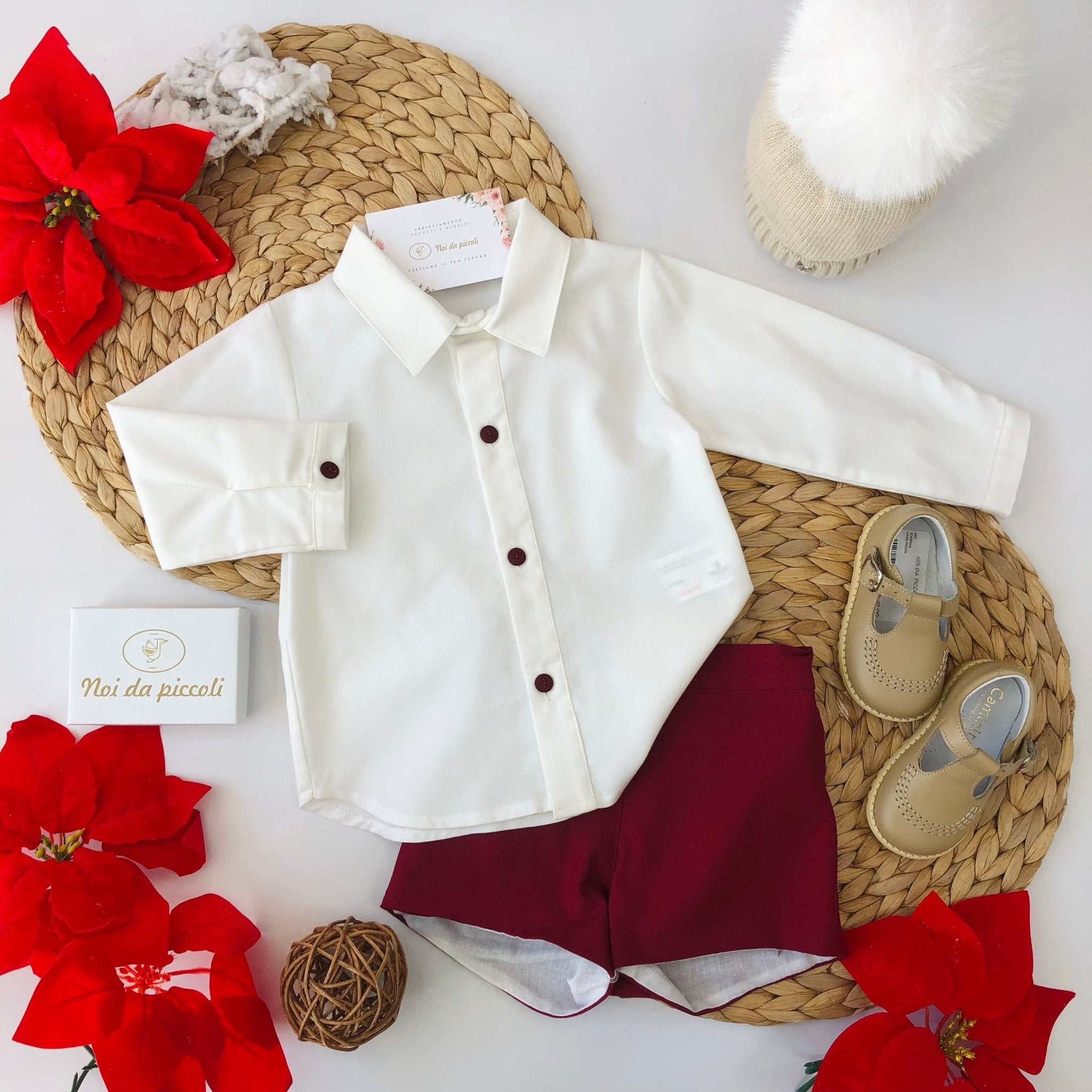 CAMICINA BIANCA CON PANTALONCINO BORDEAUX - Noi da piccoli