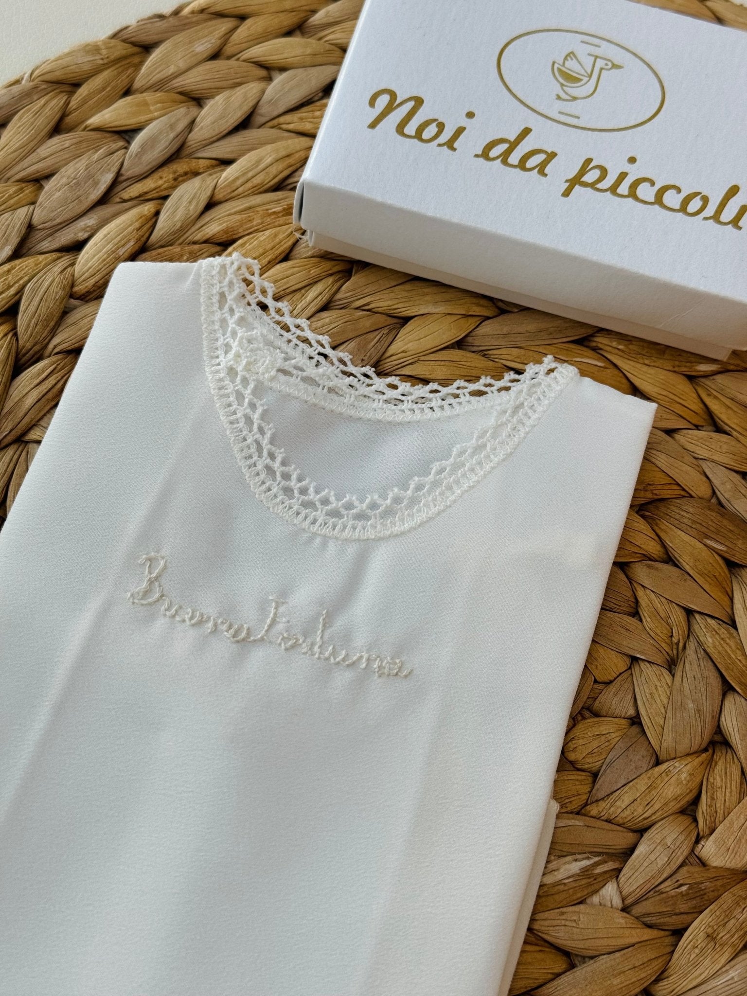 CAMICINA BUONA FORTUNA CON RICAMI ECRU - Noi da piccoli