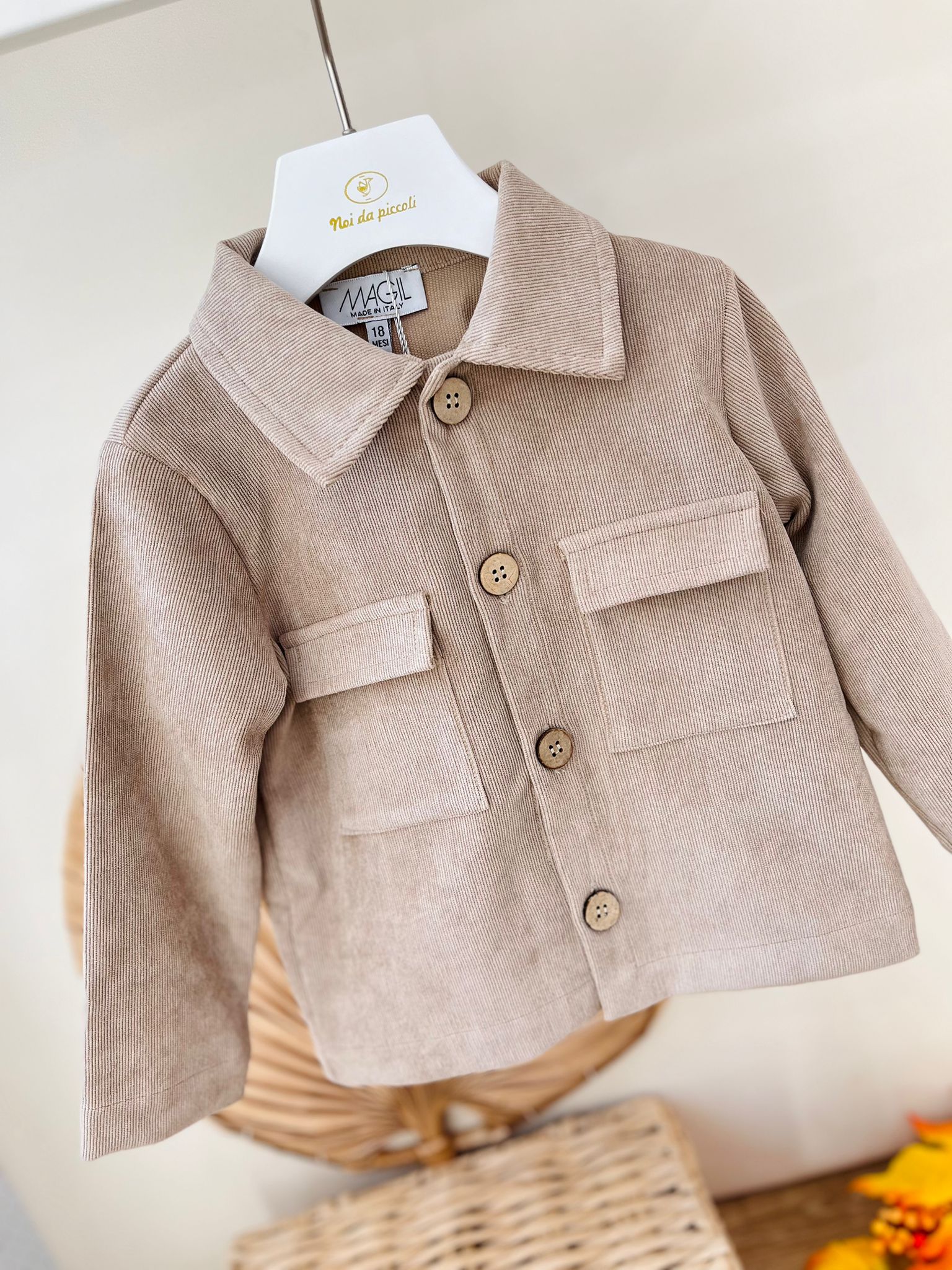 CAMICINA CASUAL A COSTINE CON BOTTONCINI BEIGE - Noi da piccoli