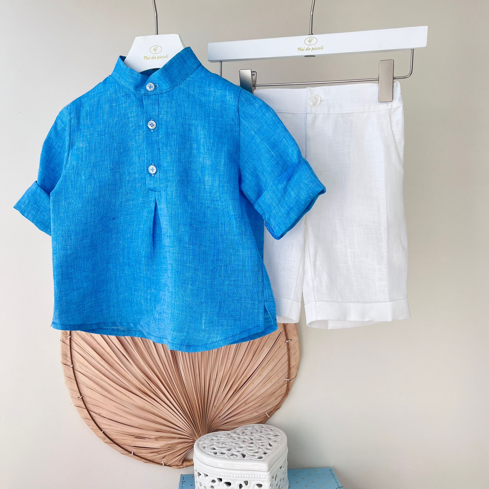 CAMICINA CON PANTALONE 100% lino AZZURRO - Noi da piccoli