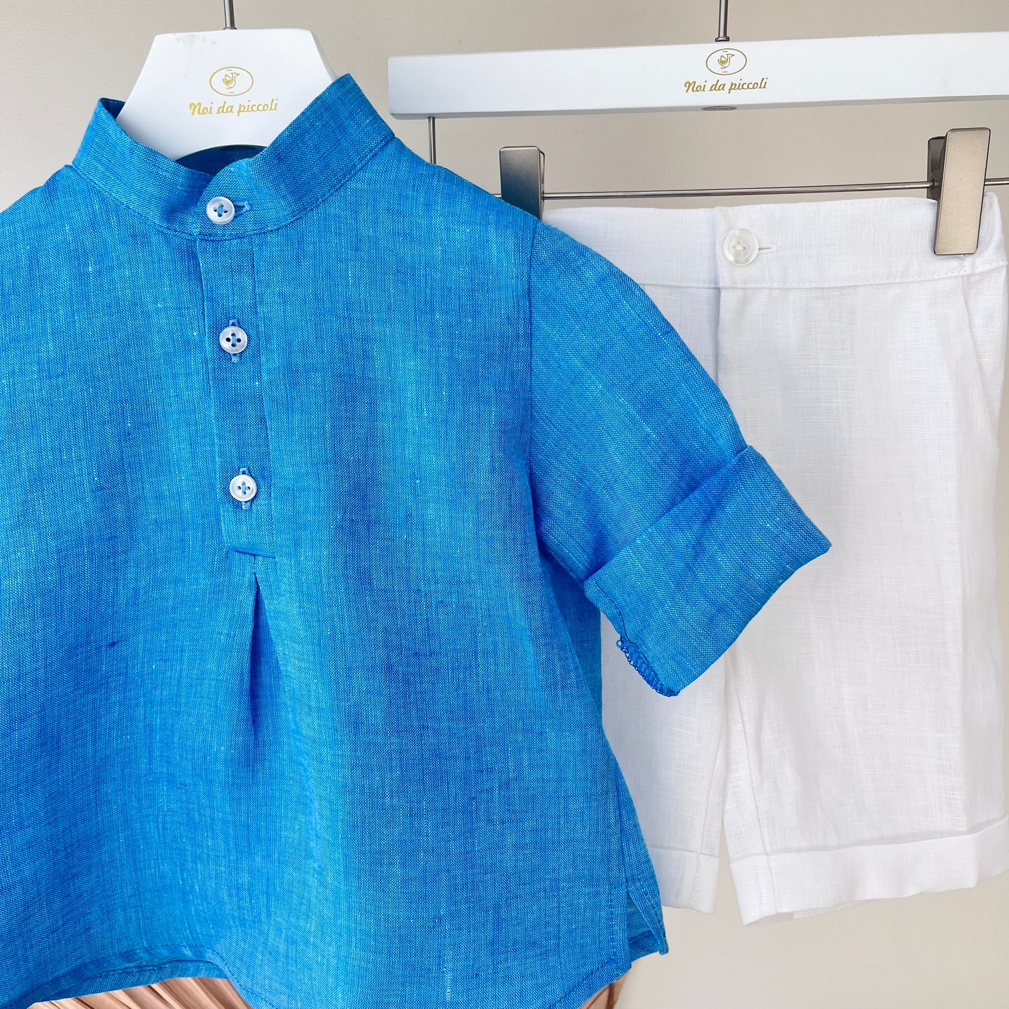 CAMICINA CON PANTALONE 100% lino AZZURRO - Noi da piccoli