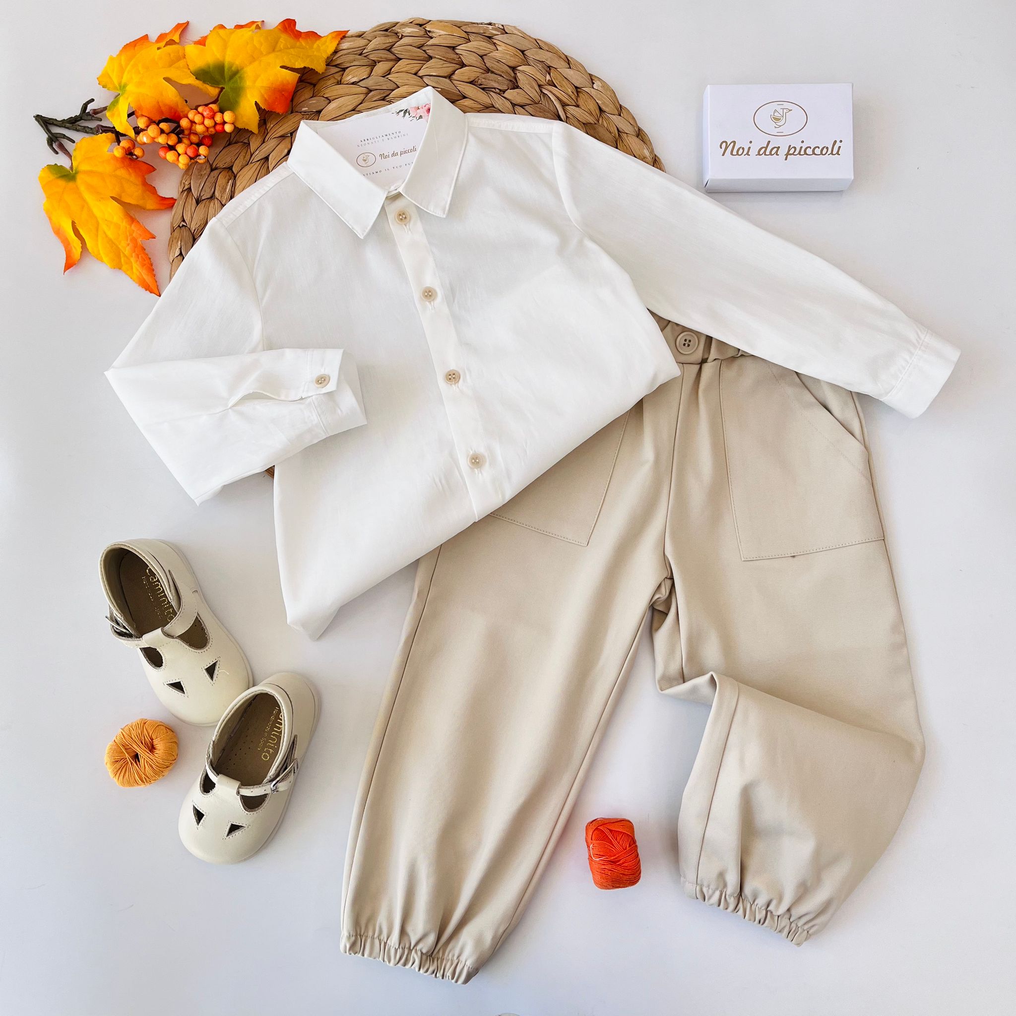 CAMICINA CON PANTALONE LUNGO BEIGE E PANNA - Noi da piccoli