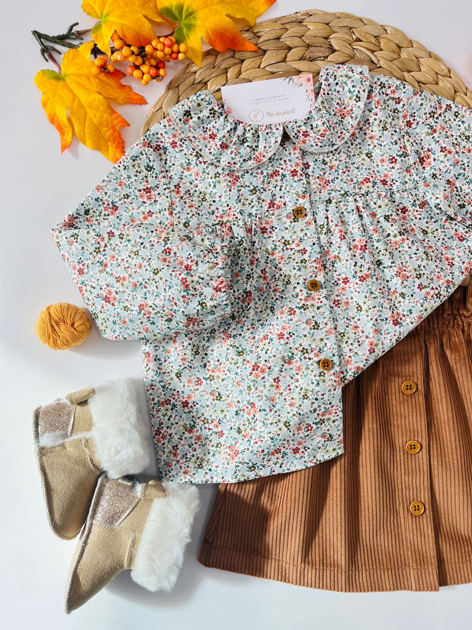CAMICINA FLOREALE CON GONNELLINA VELLUTINO A COSTINE BOSCO - Noi da piccoli