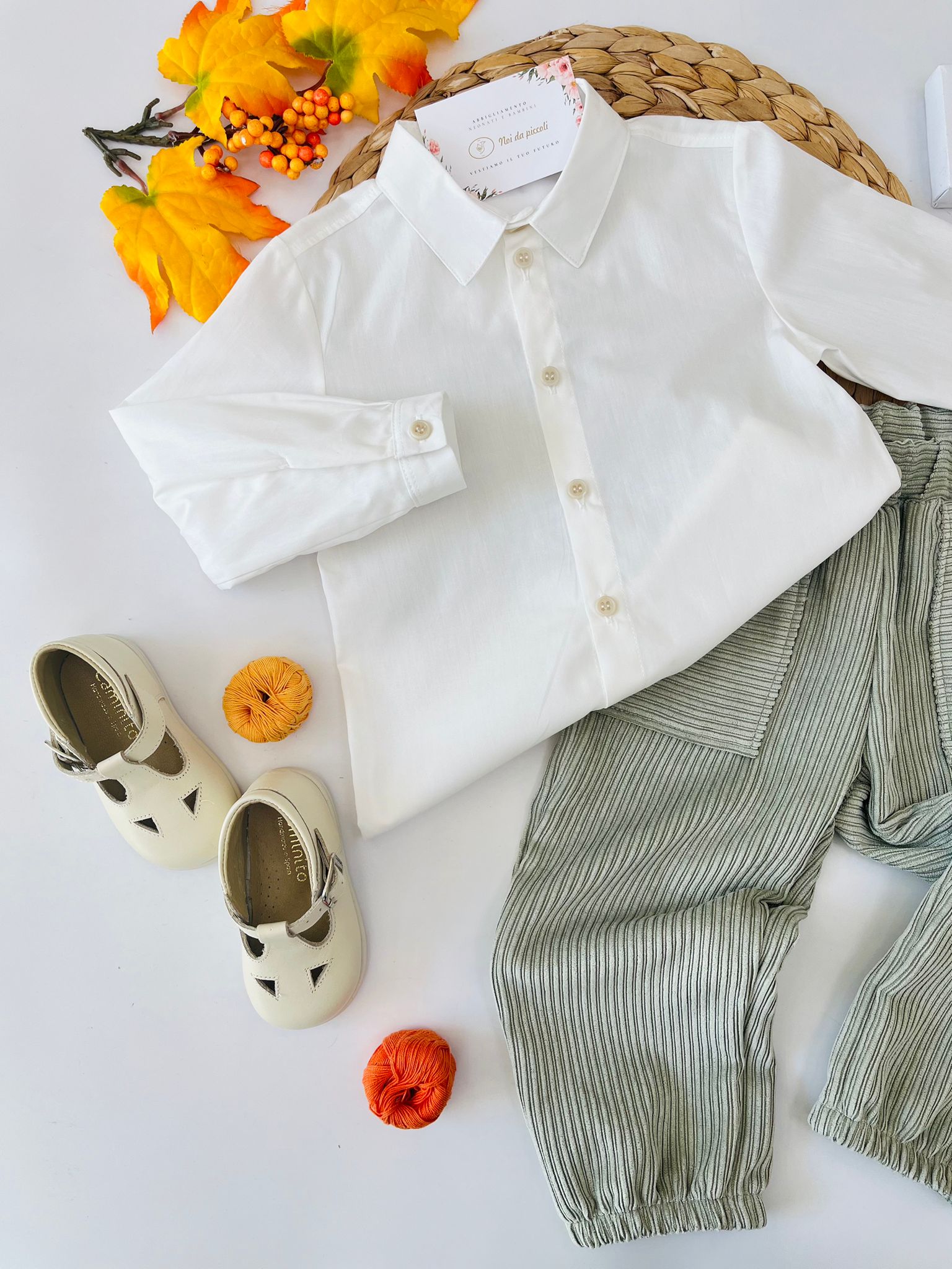 CAMICINA PANNA CON PANTALONE A COSTINE VELLUTINO SALVIA - Noi da piccoli