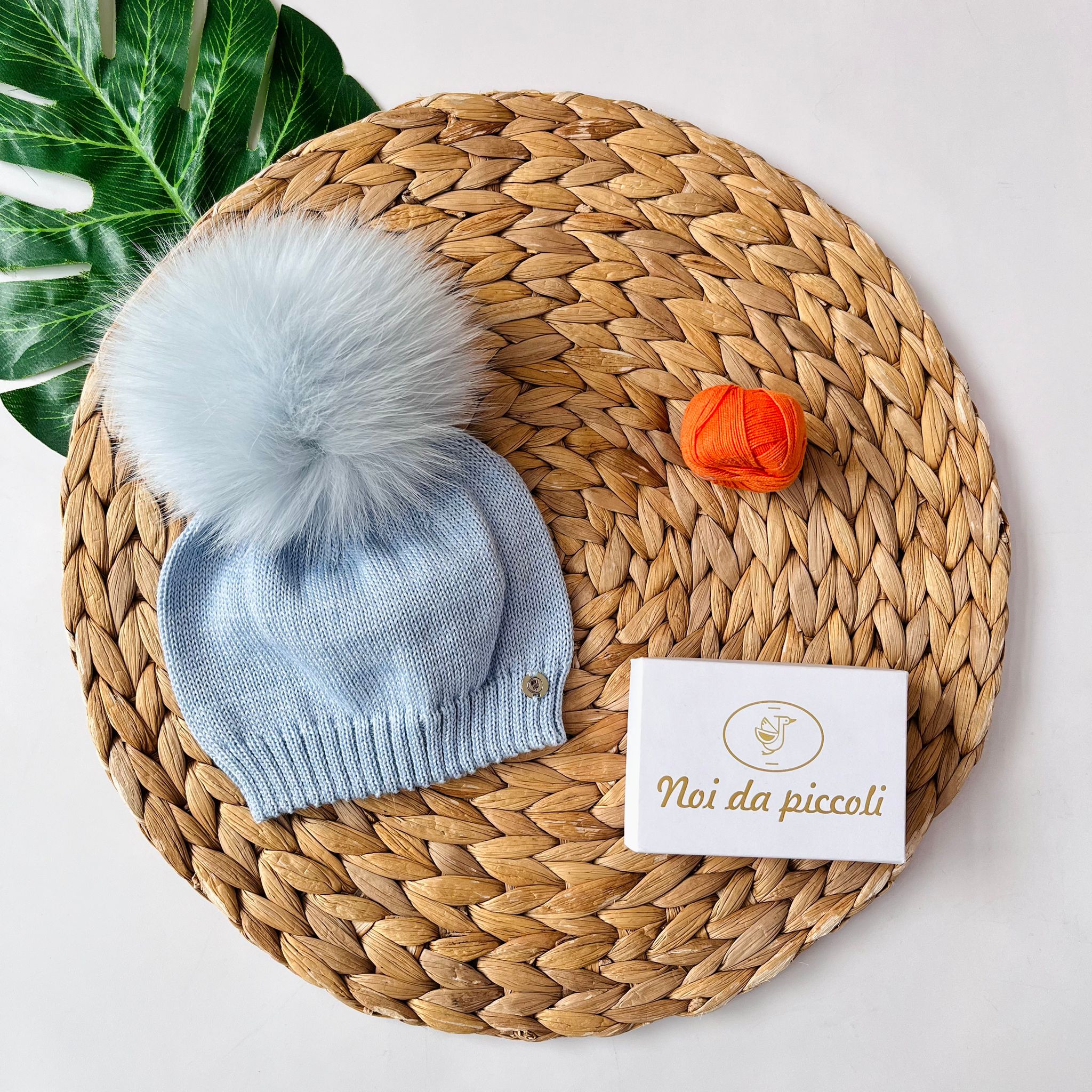 CAPPELLINO CUFFIETTA 1 PON POM VOLPE Lana CIELO - Noi da piccoli