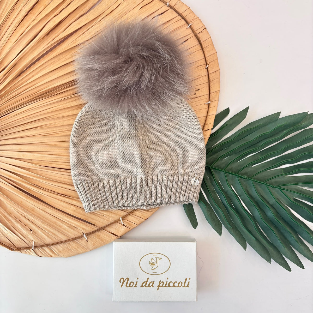 CAPPELLINO CUFFIETTA 1 PON POM VOLPE Lana corda - Noi da piccoli