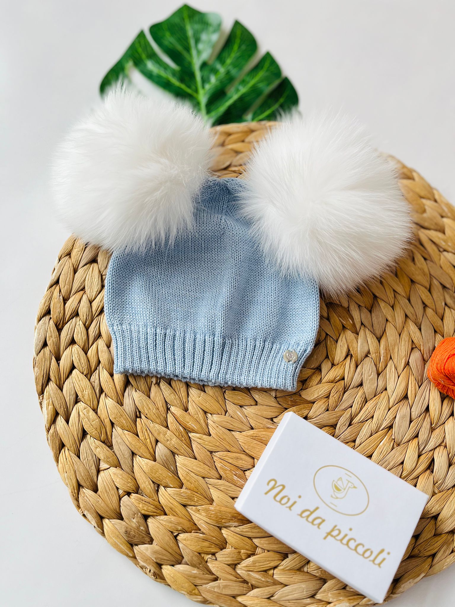 CAPPELLINO CUFFIETTA 2 PON POM VOLPE Lana CIELO - Noi da piccoli