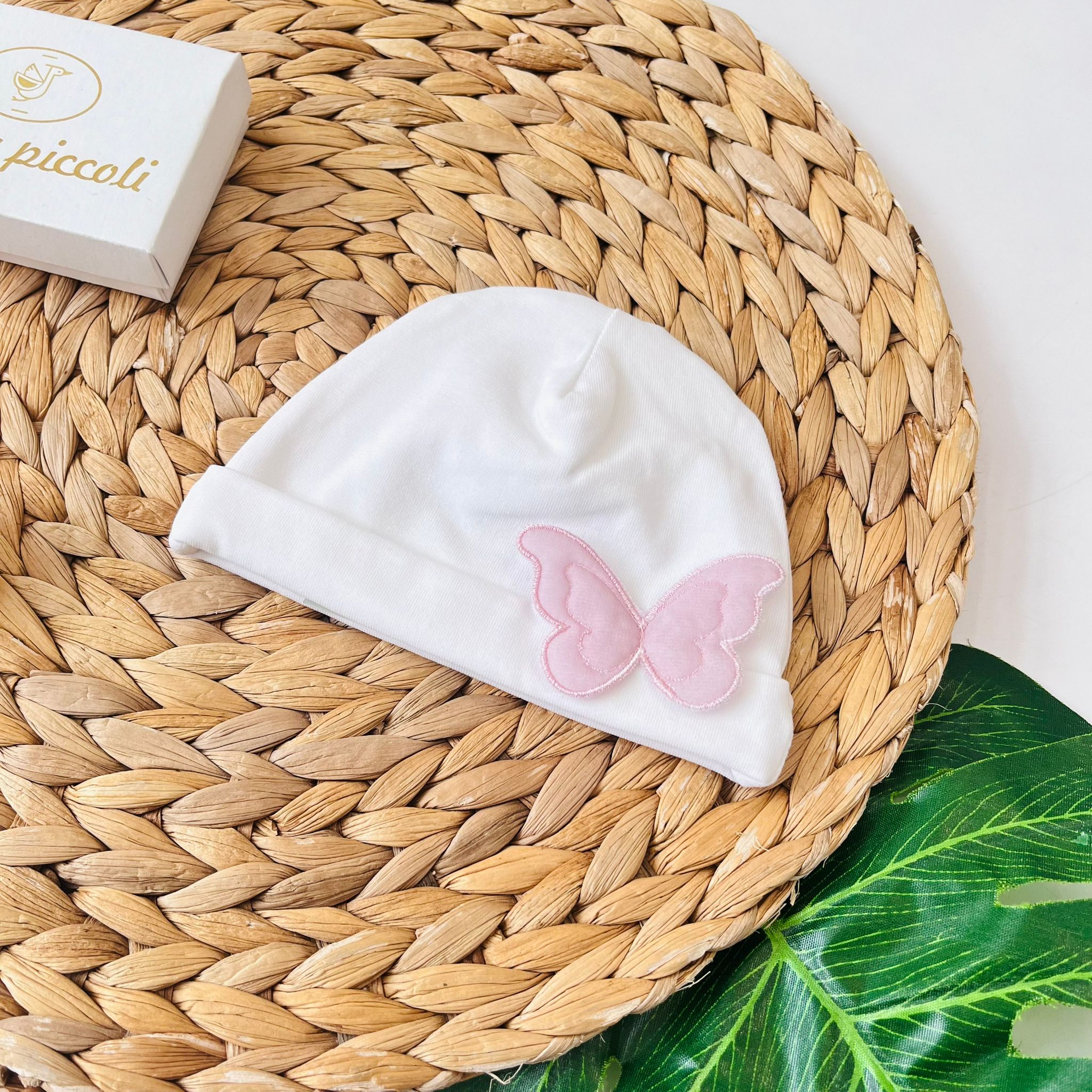 CAPPELLINO FARFALLA COTONE FRESCO BIANCO ROSA - Noi da piccoli